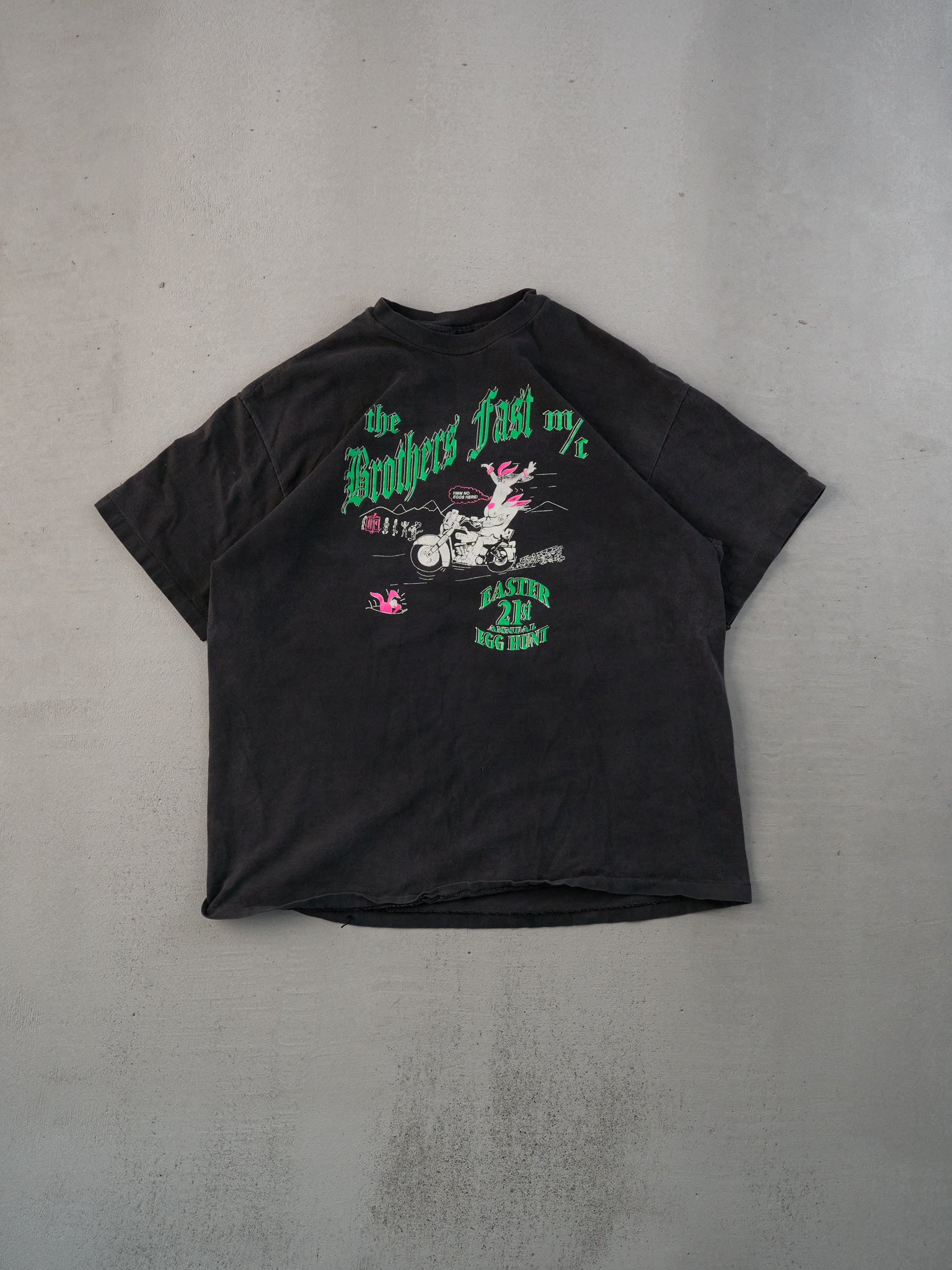 Vintage 90s Washed Black "The Brothers Fast MC" Biker Single Stitch Tee (M)