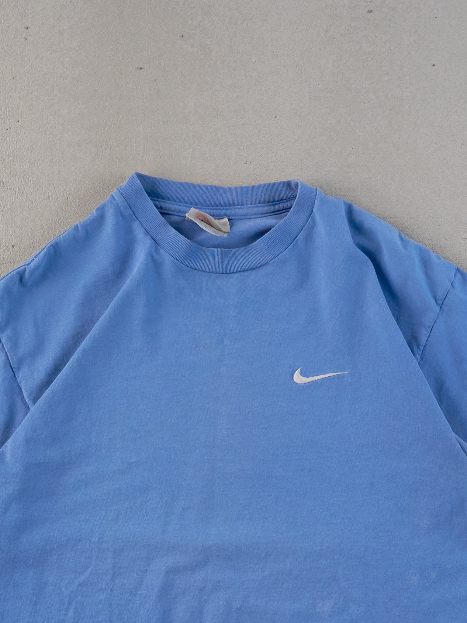 Vintage 90s Powder Blue Nike small Swosh Blank Tee (S)