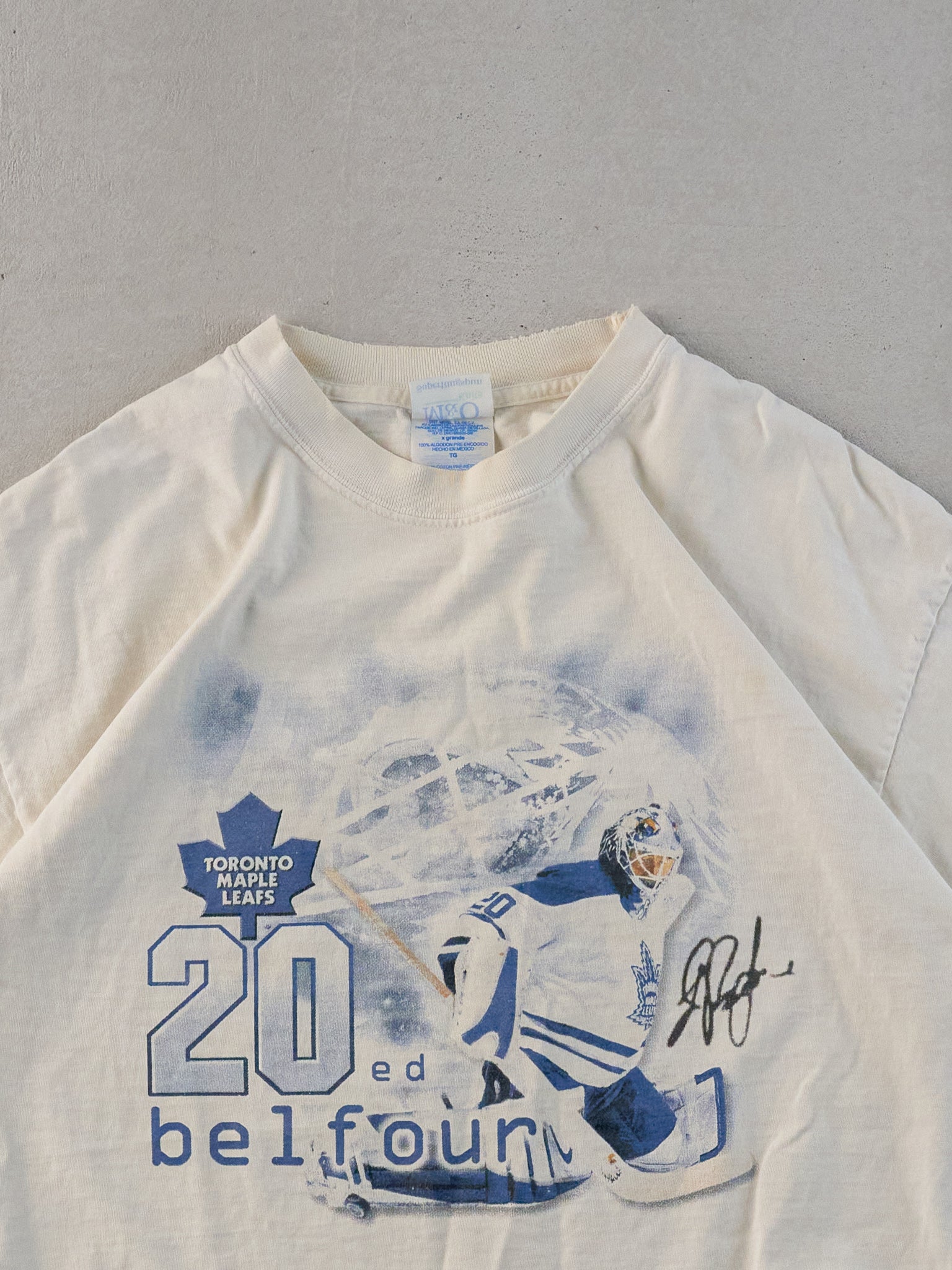 Vintage Y2k White Ed Belfour Toronto Maple Leads NHL Tee (M)