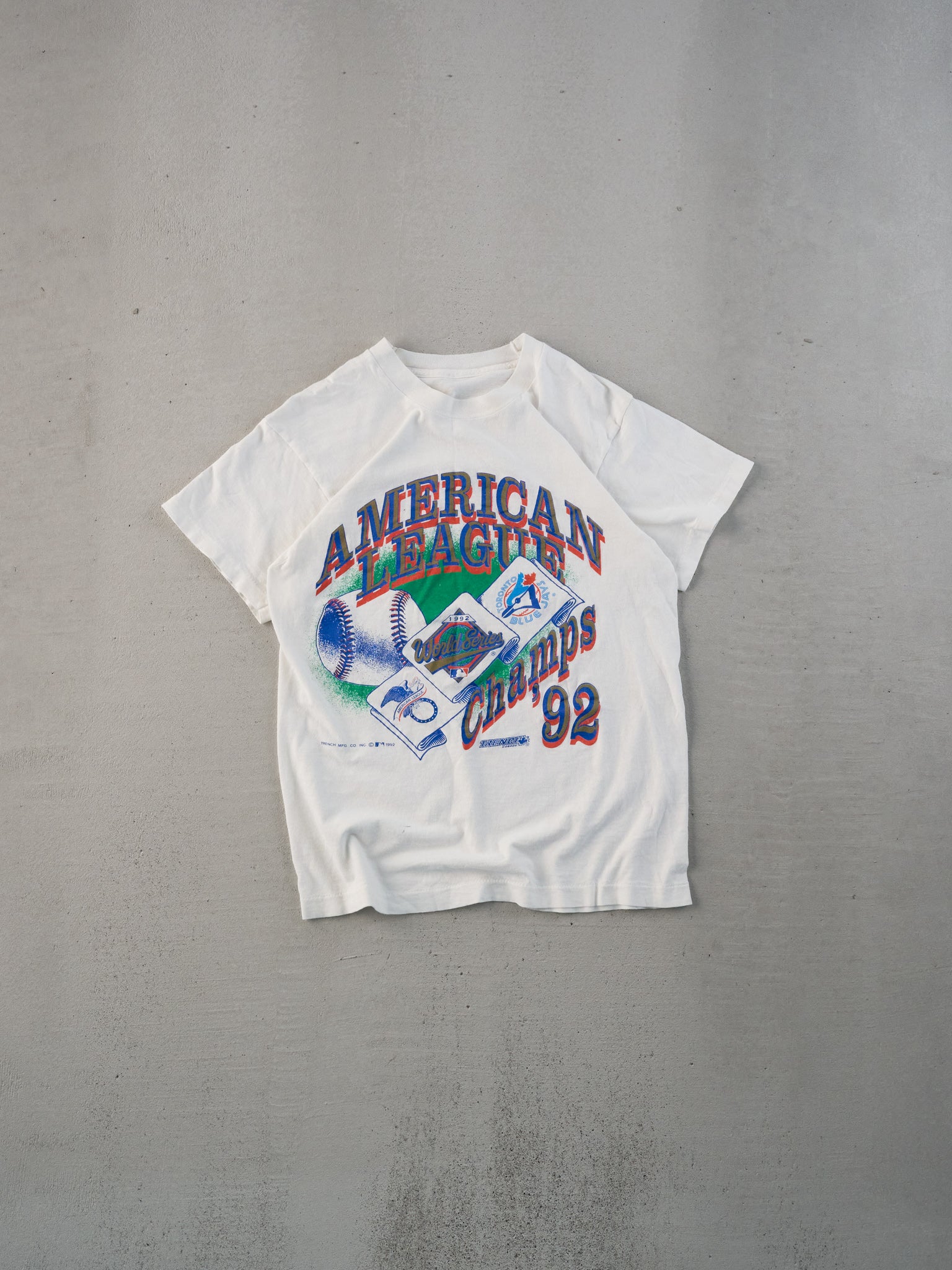 Vintage 92' White Single Stitched Bluejays American League Champs Tee (XS)