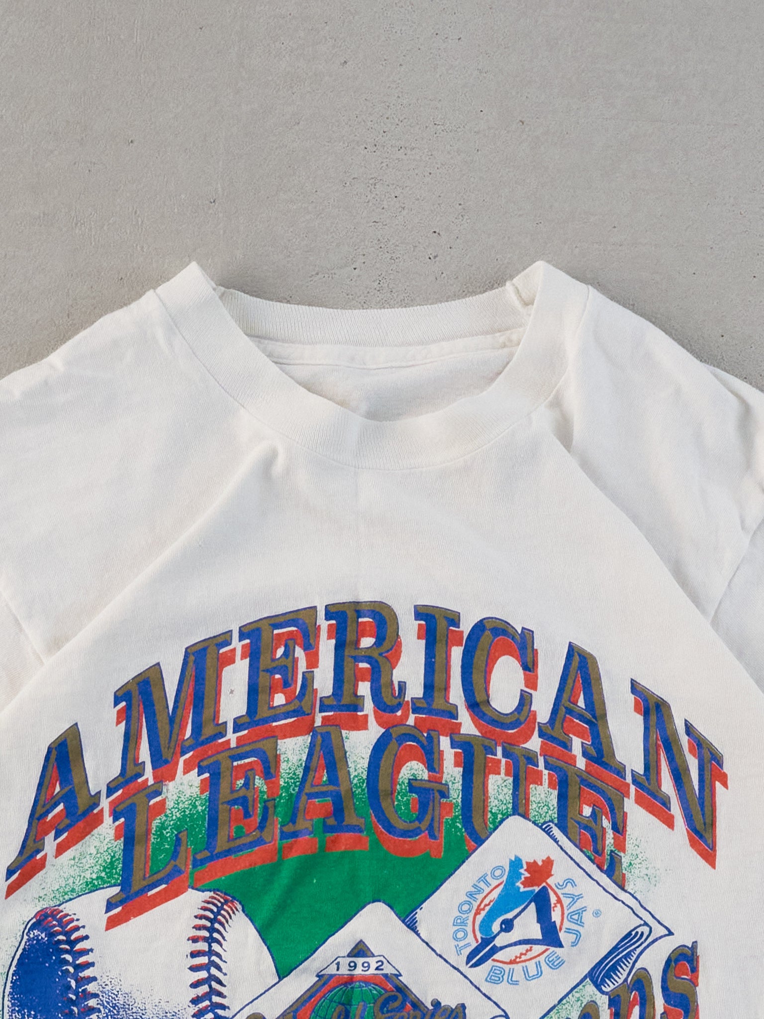 Vintage 92' White Single Stitched Bluejays American League Champs Tee (XS)