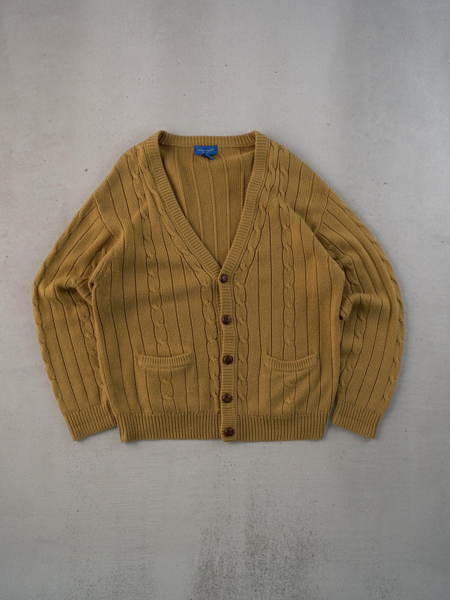 Vintage 90s Mustard Yellow Towncraft Knit Cardigan (L)