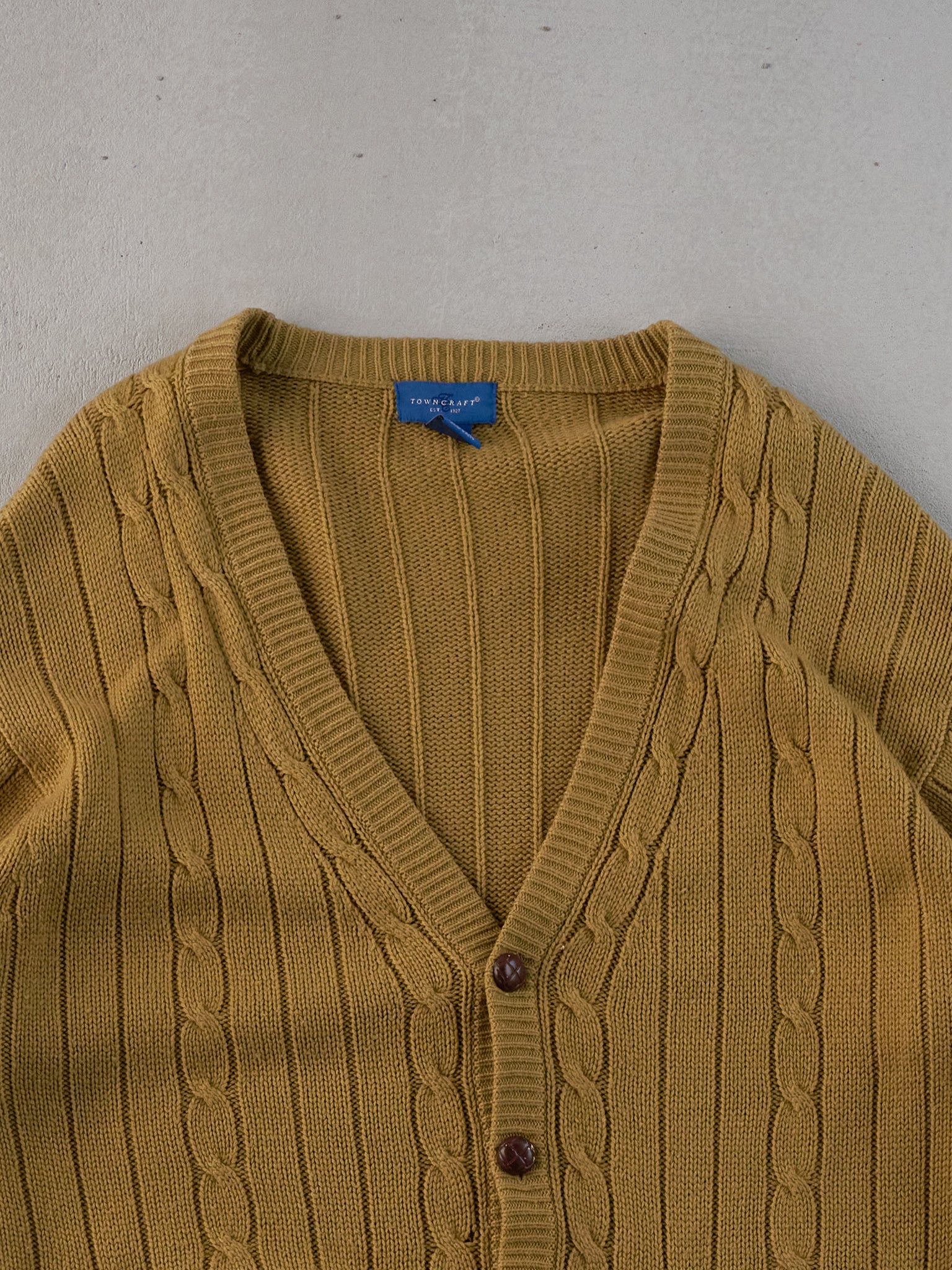 Vintage 90s Mustard Yellow Towncraft Knit Cardigan (L)