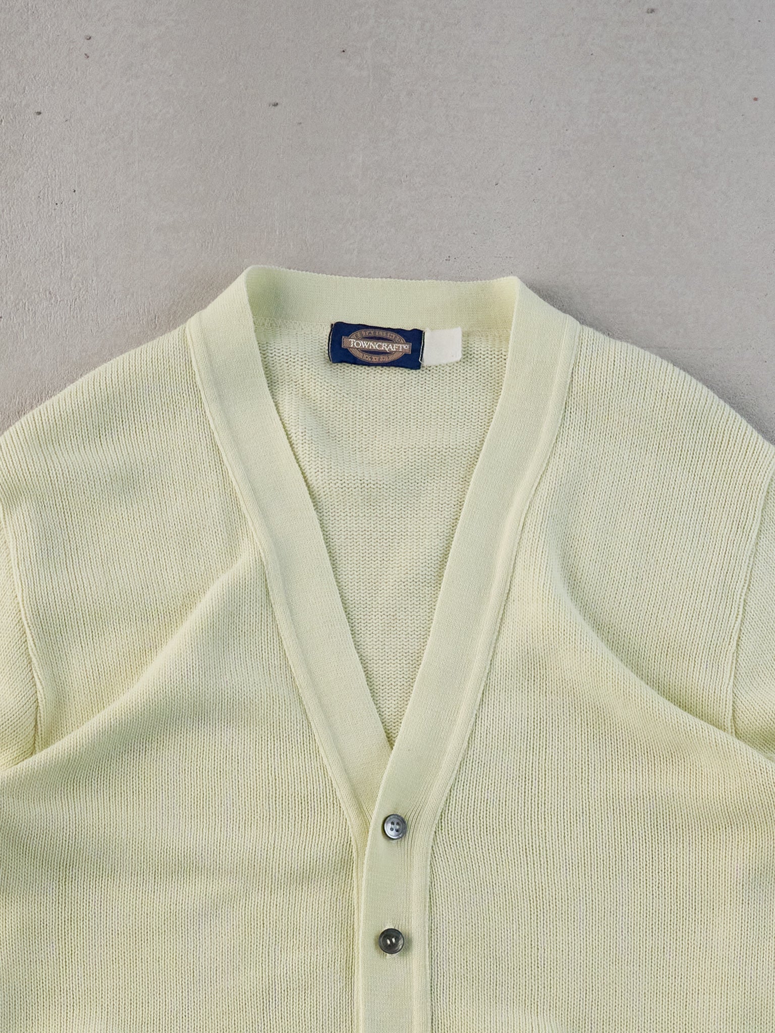 Vintage 70s Light Yellow Towncraft Knit Cardigan (M)