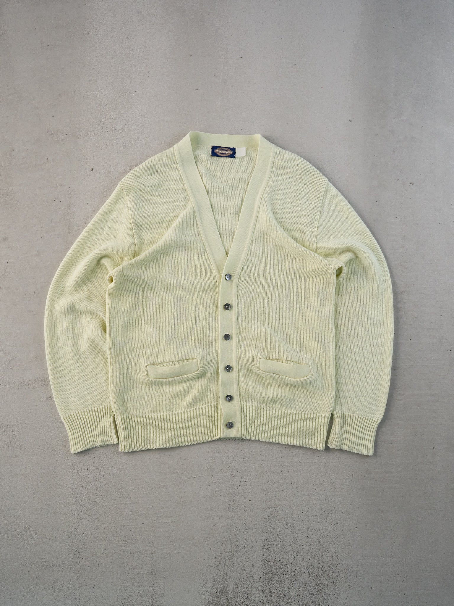 Vintage 70s Light Yellow Towncraft Knit Cardigan (M)