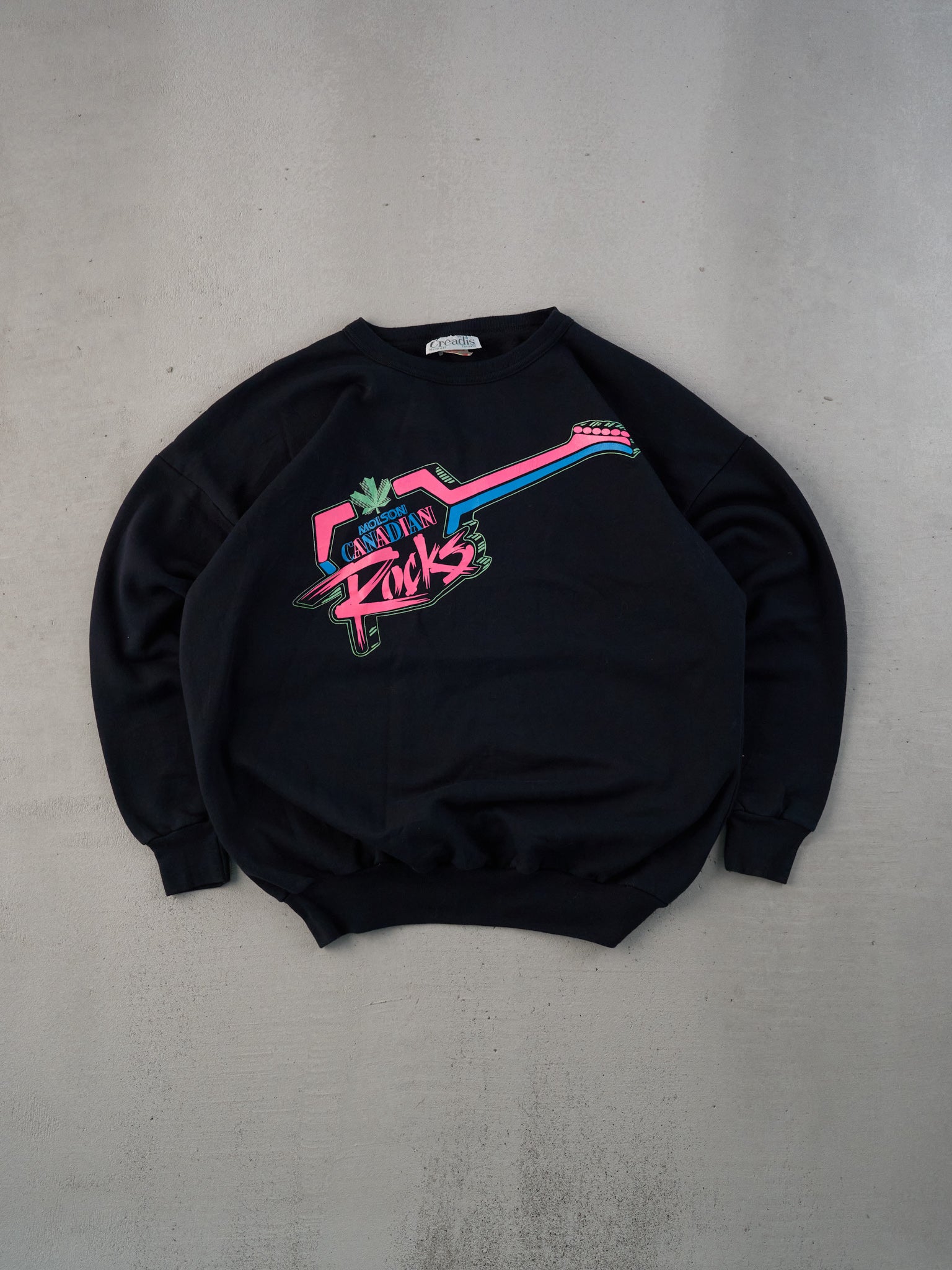 Vintage 80s Black Molson Canadian Rocks Graphic Crewneck (L)