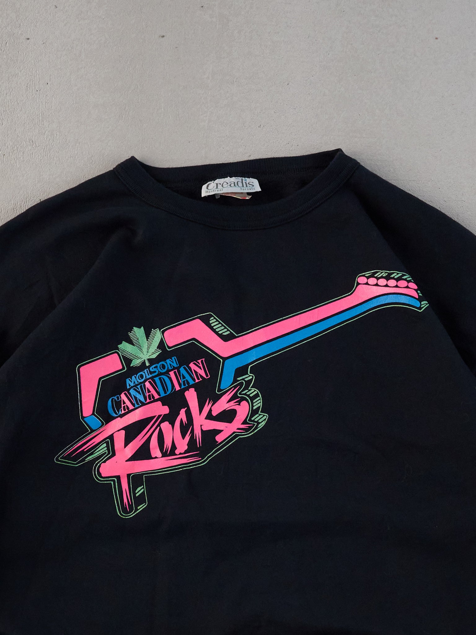 Vintage 80s Black Molson Canadian Rocks Graphic Crewneck (L)