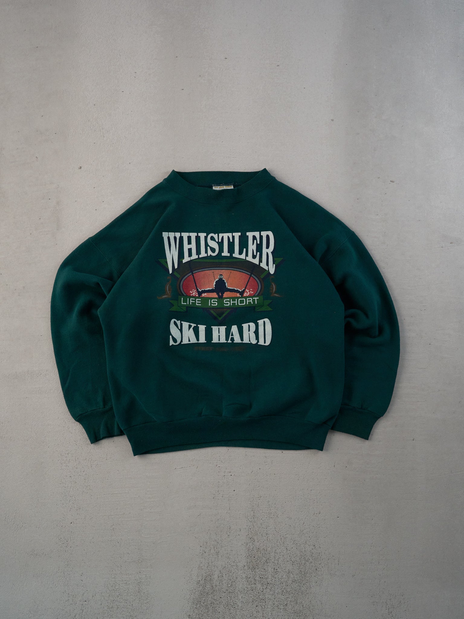 Vintage 90s Pine Green Whistler Ski Hard Crewneck (M)