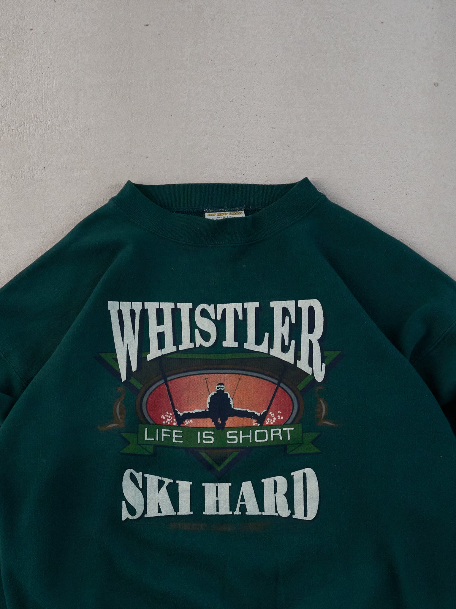 Vintage 90s Pine Green Whistler Ski Hard Crewneck (M)