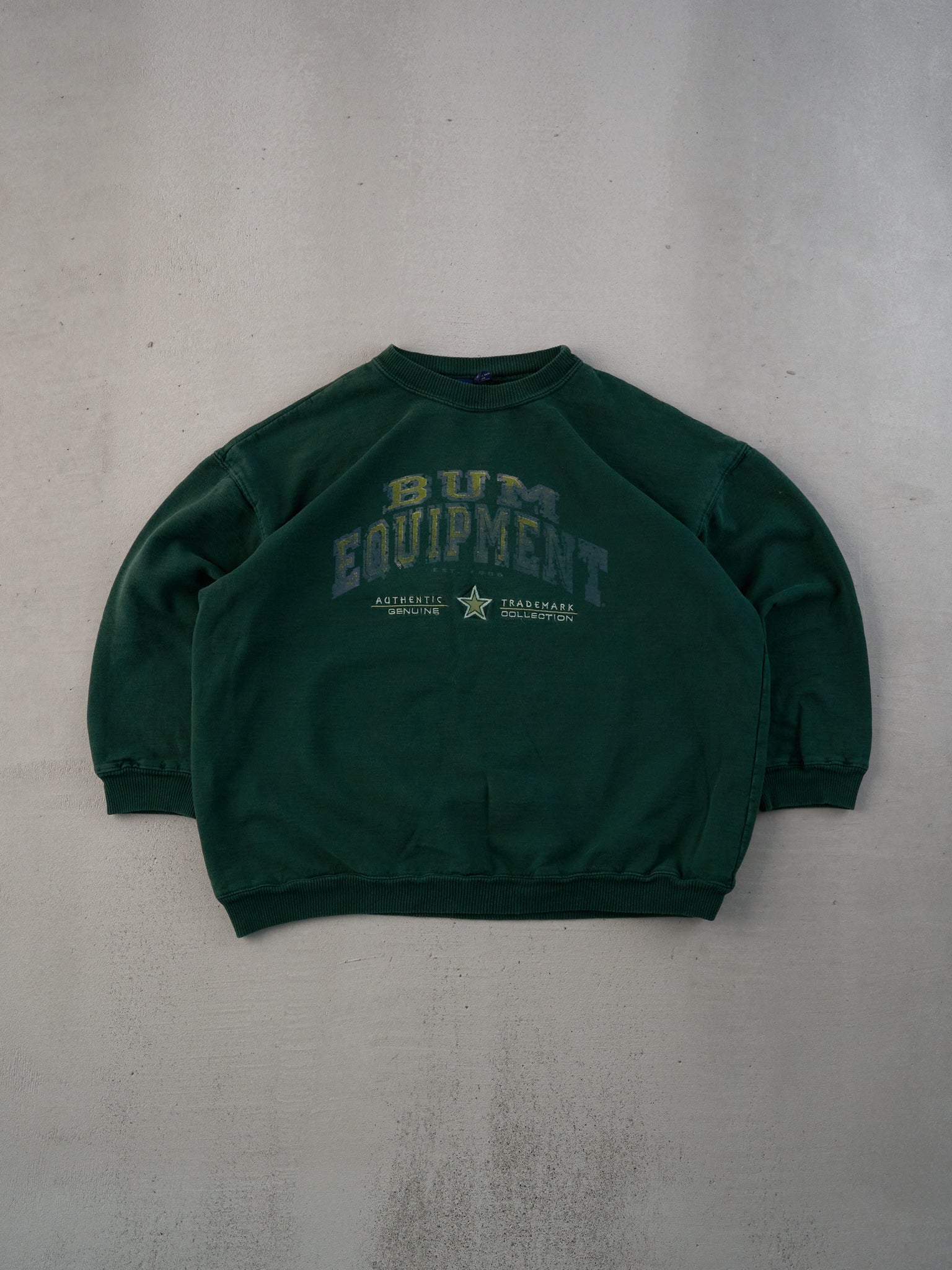 Vintage 90s Faded Green BUM Equipment Boxy Crewneck (L)