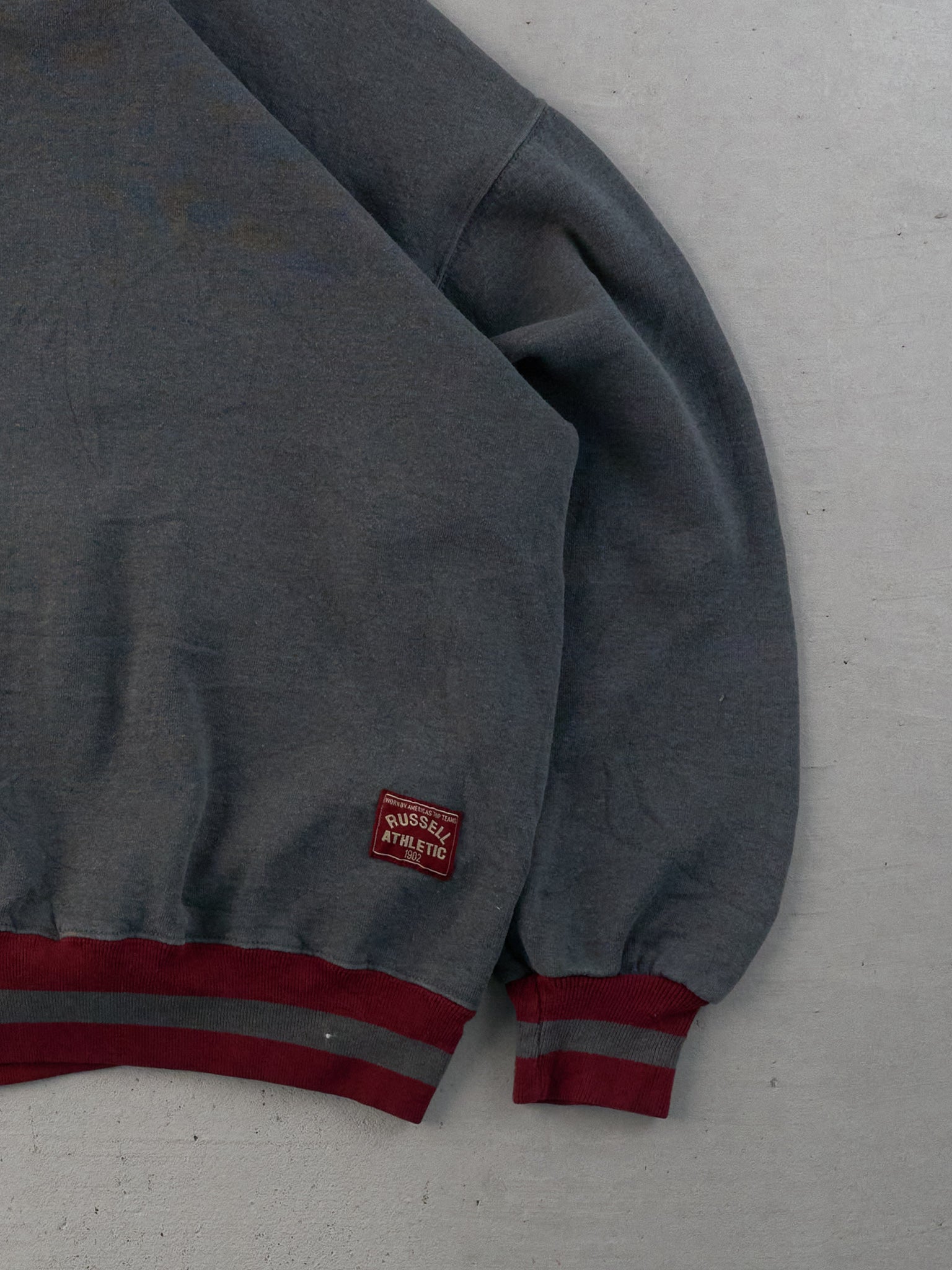 Vintage 90s Grey and Maroon Russell Athletics Blank Crewneck (L)