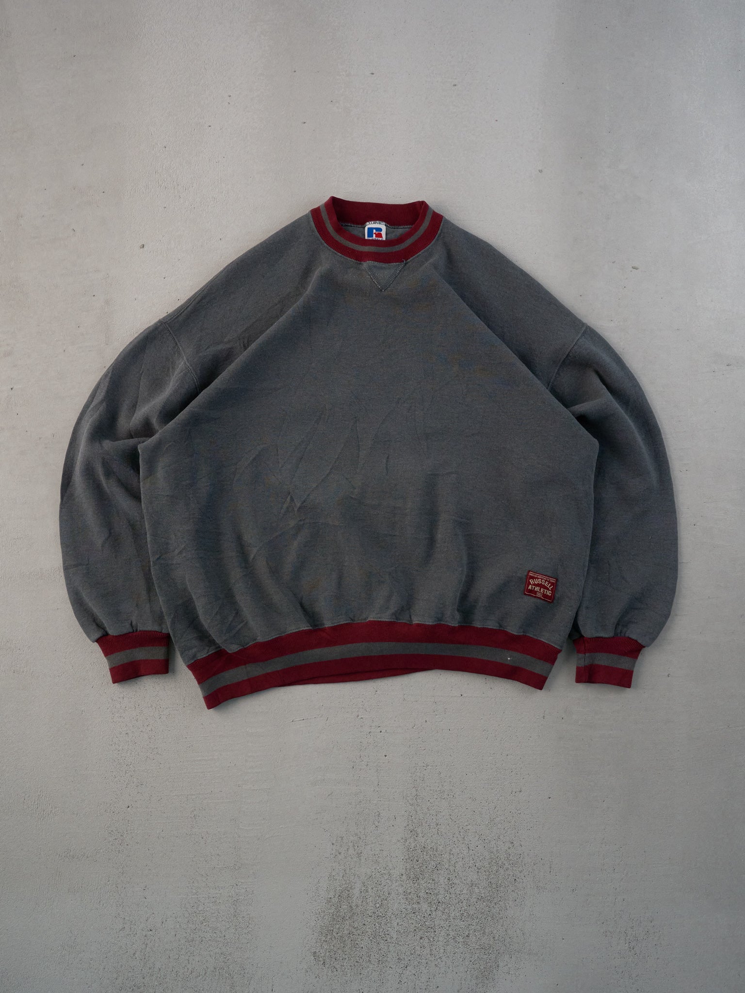 Vintage 90s Grey and Maroon Russell Athletics Blank Crewneck (L)