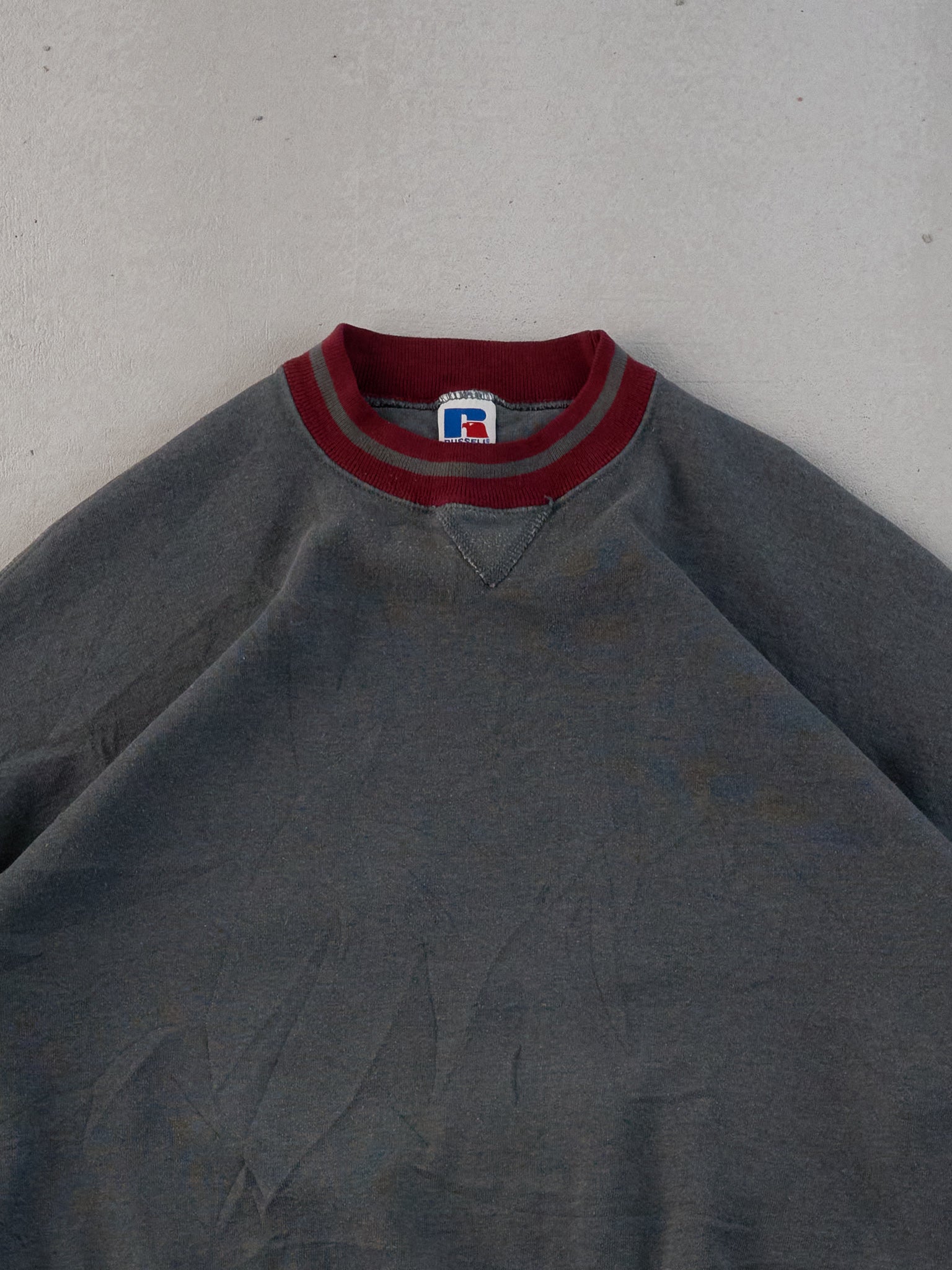 Vintage 90s Grey and Maroon Russell Athletics Blank Crewneck (L)