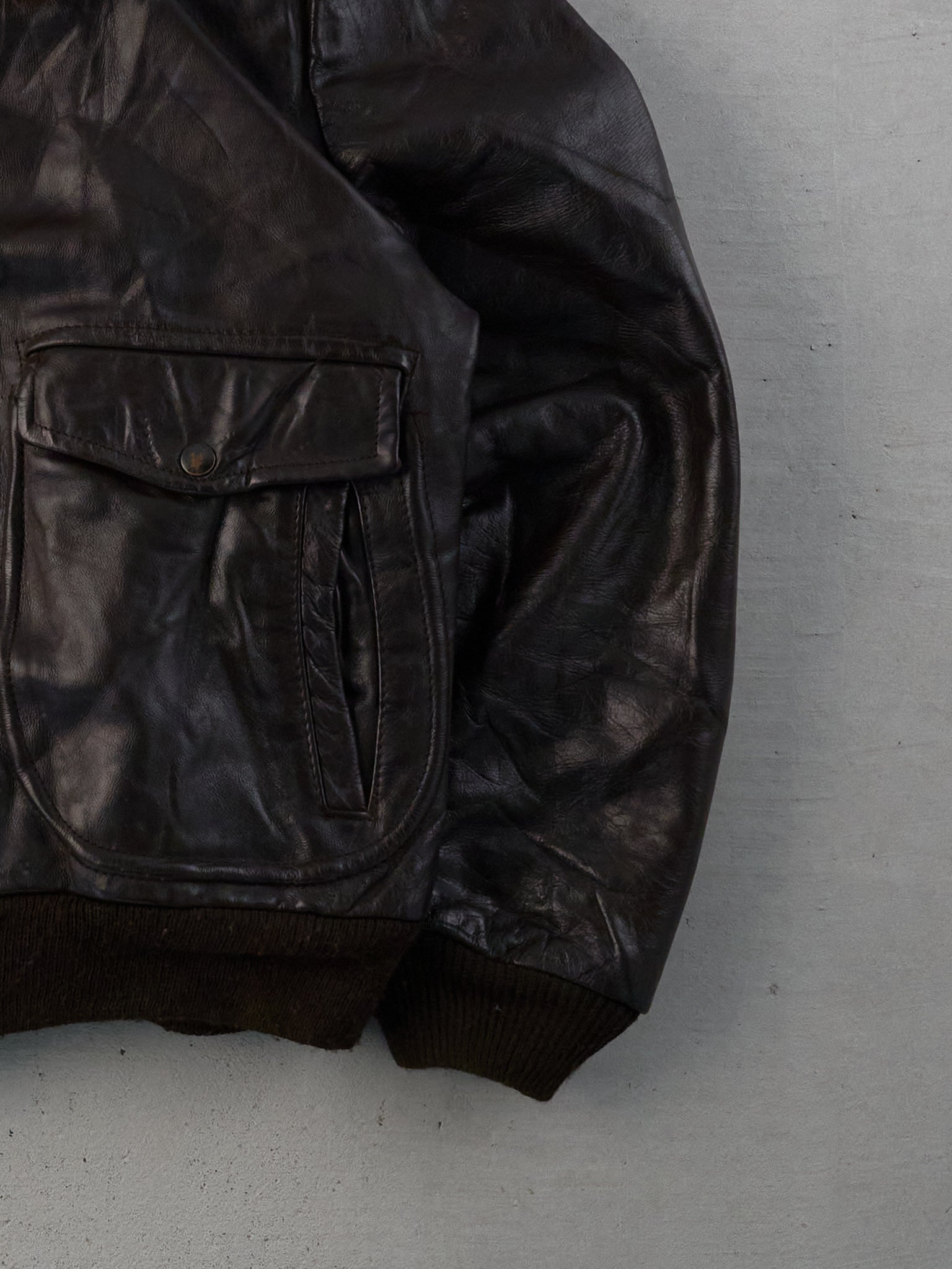 Vintage 70s Brown JC Penny Sherpa Flight Leather Jacket (M)