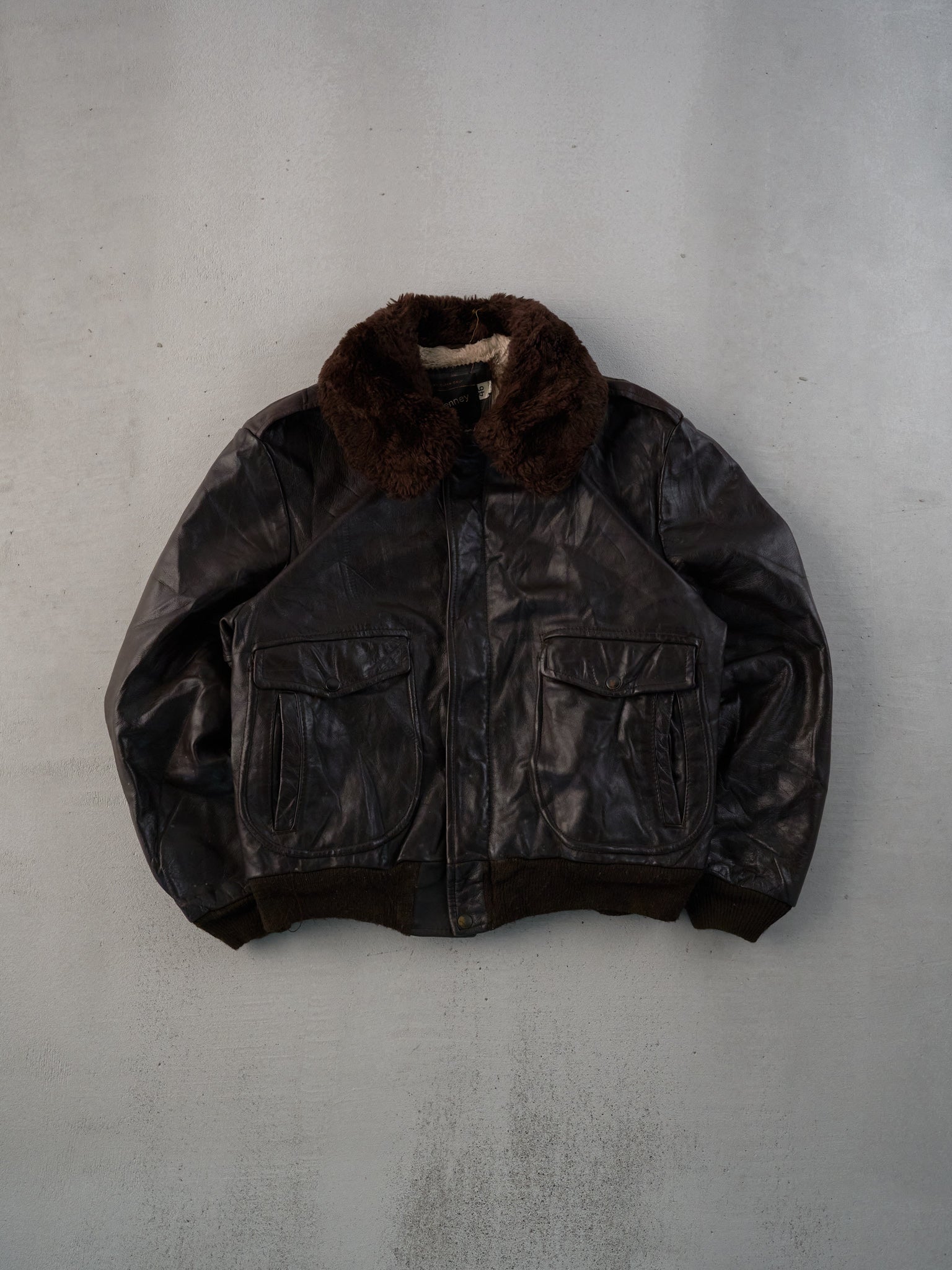 Vintage 70s Brown JC Penny Sherpa Flight Leather Jacket (M)