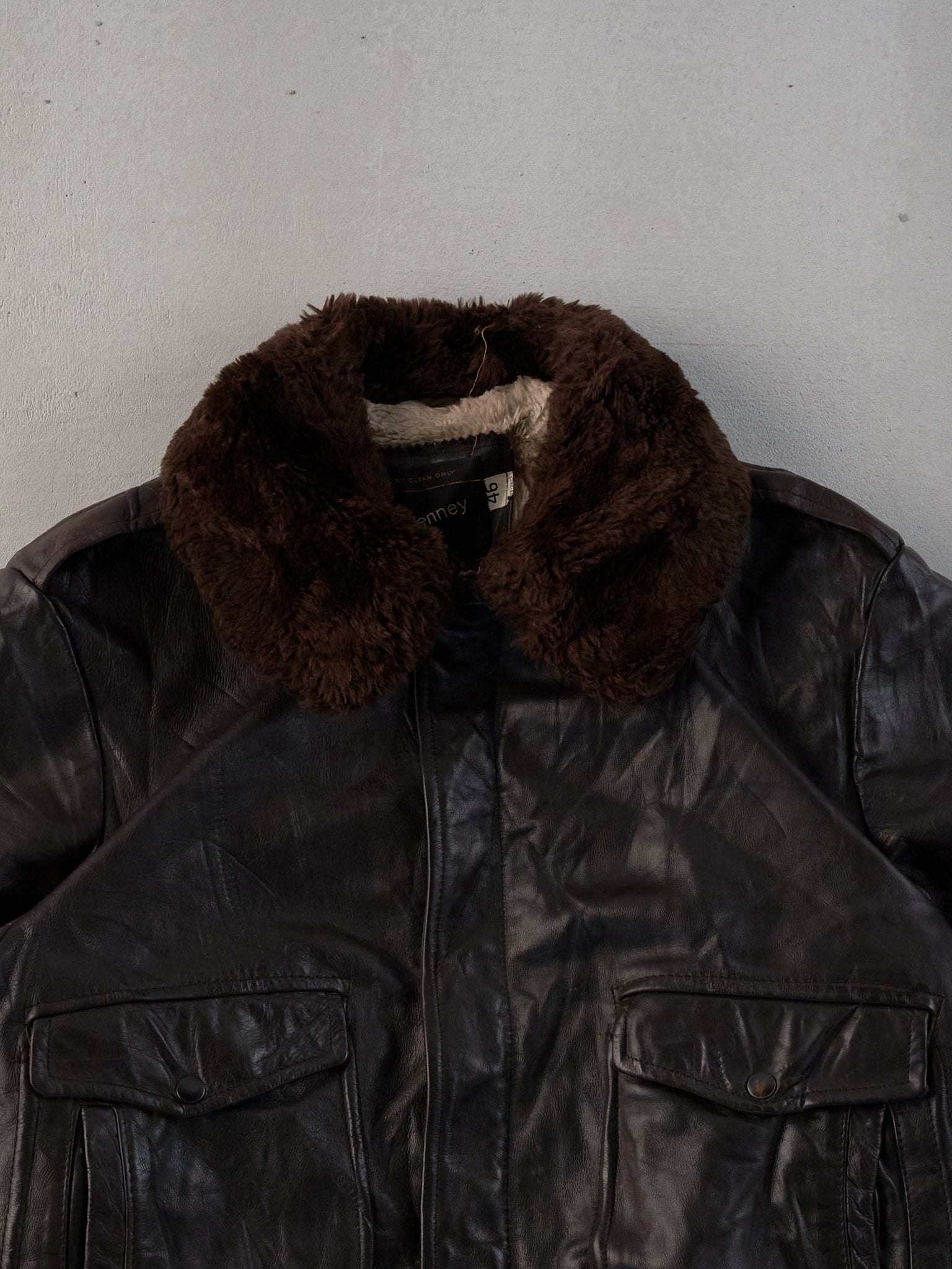 Vintage 70s Brown JC Penny Sherpa Flight Leather Jacket (M)