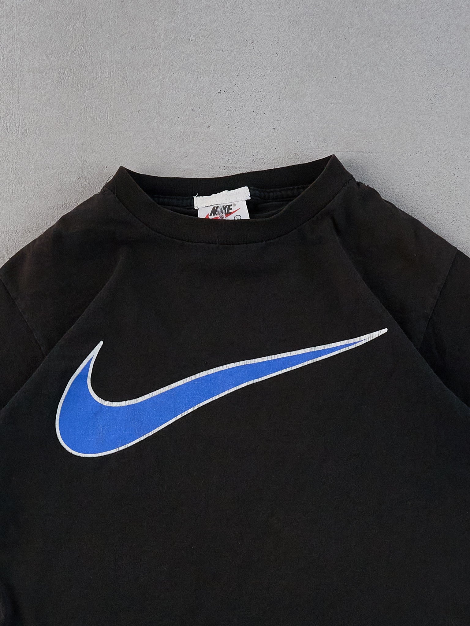 Vintage 90s Black and Blue Nike Swoosh Graphic Tee (S)