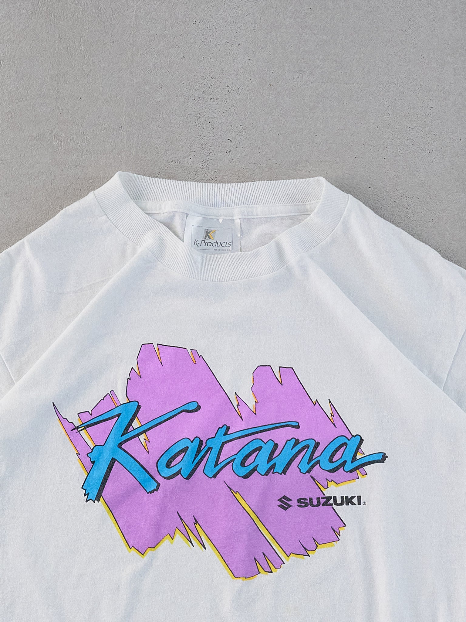 Vintage 90s White Single Stitched Katana Suzuki Graphic Tee (M)