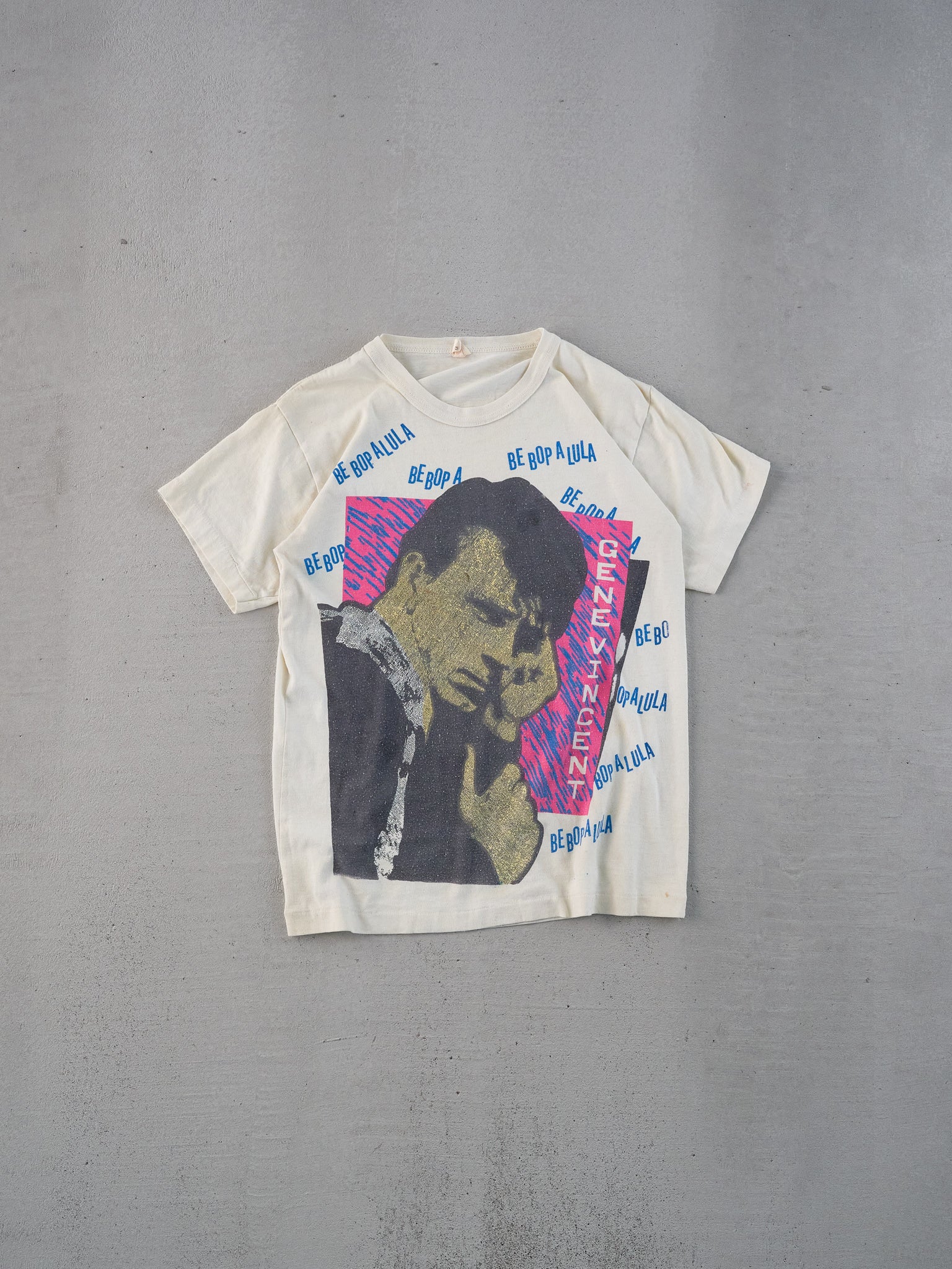 Vintage 80s Cream Single Stitched Gene Vincent Graphic Tee (XS)