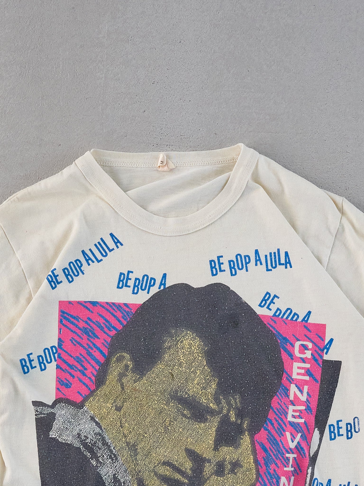 Vintage 80s Cream Single Stitched Gene Vincent Graphic Tee (XS)