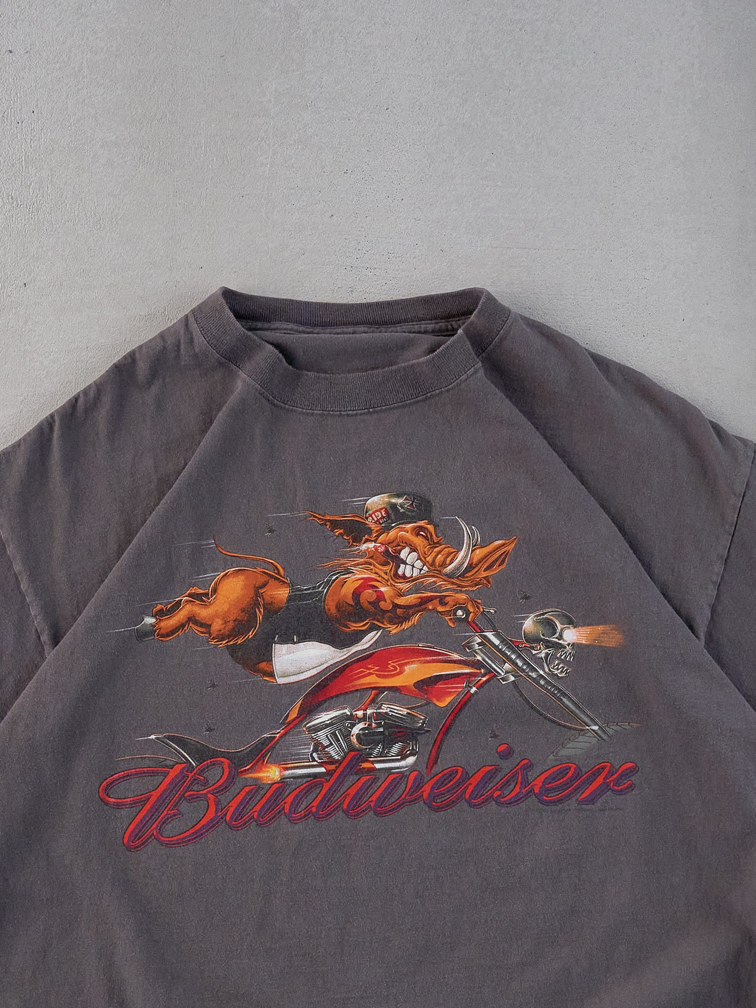 Vintage Y2k Grey Budwiser Hog Biker Graphic Tee (M)