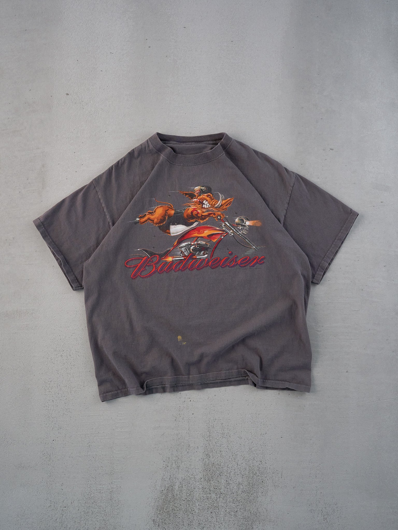 Vintage Y2k Grey Budwiser Hog Biker Graphic Tee (M)