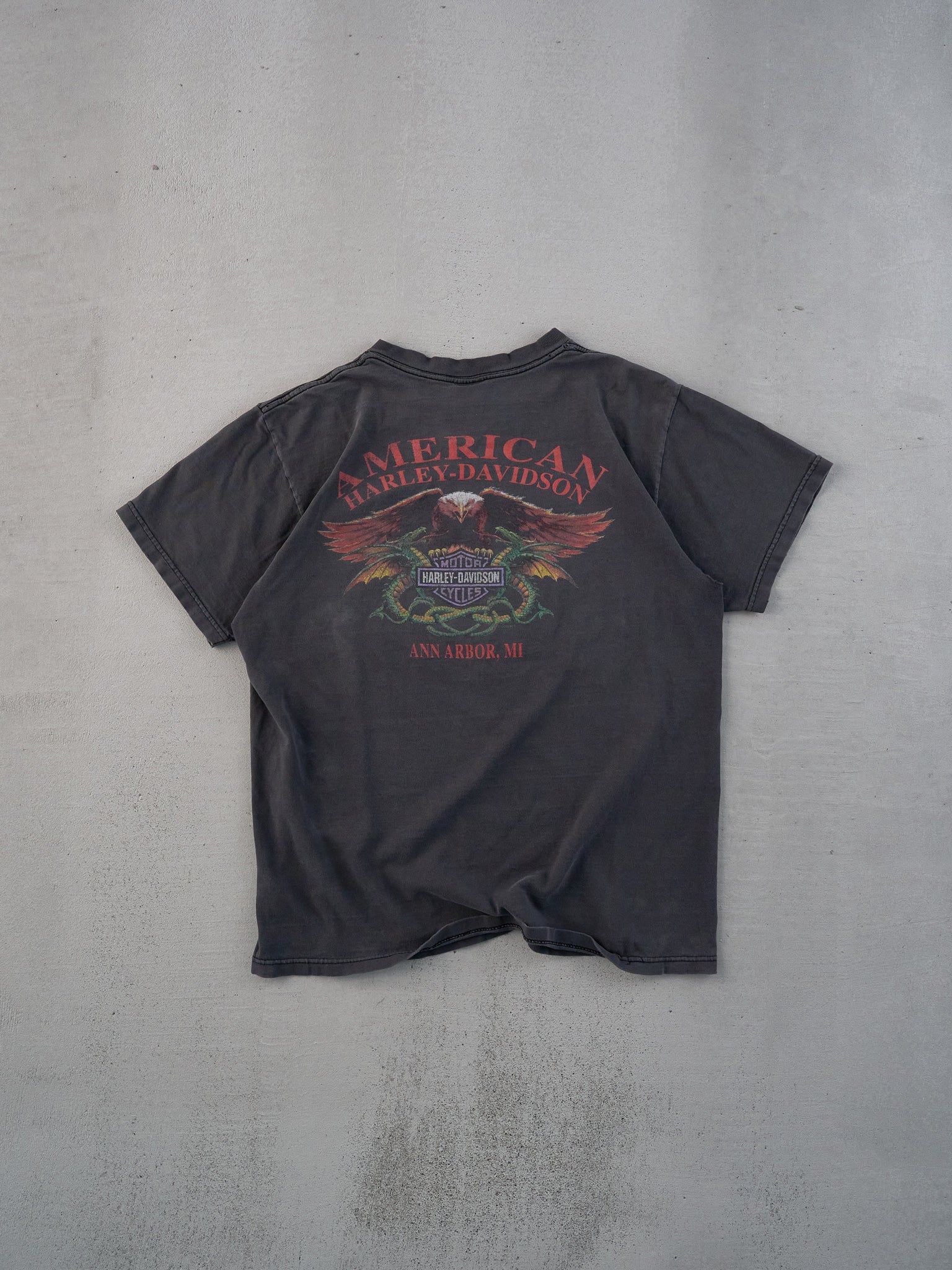 Vintage Y2k Washed Black Harley Davidson Michigan Graphic Tee (M)