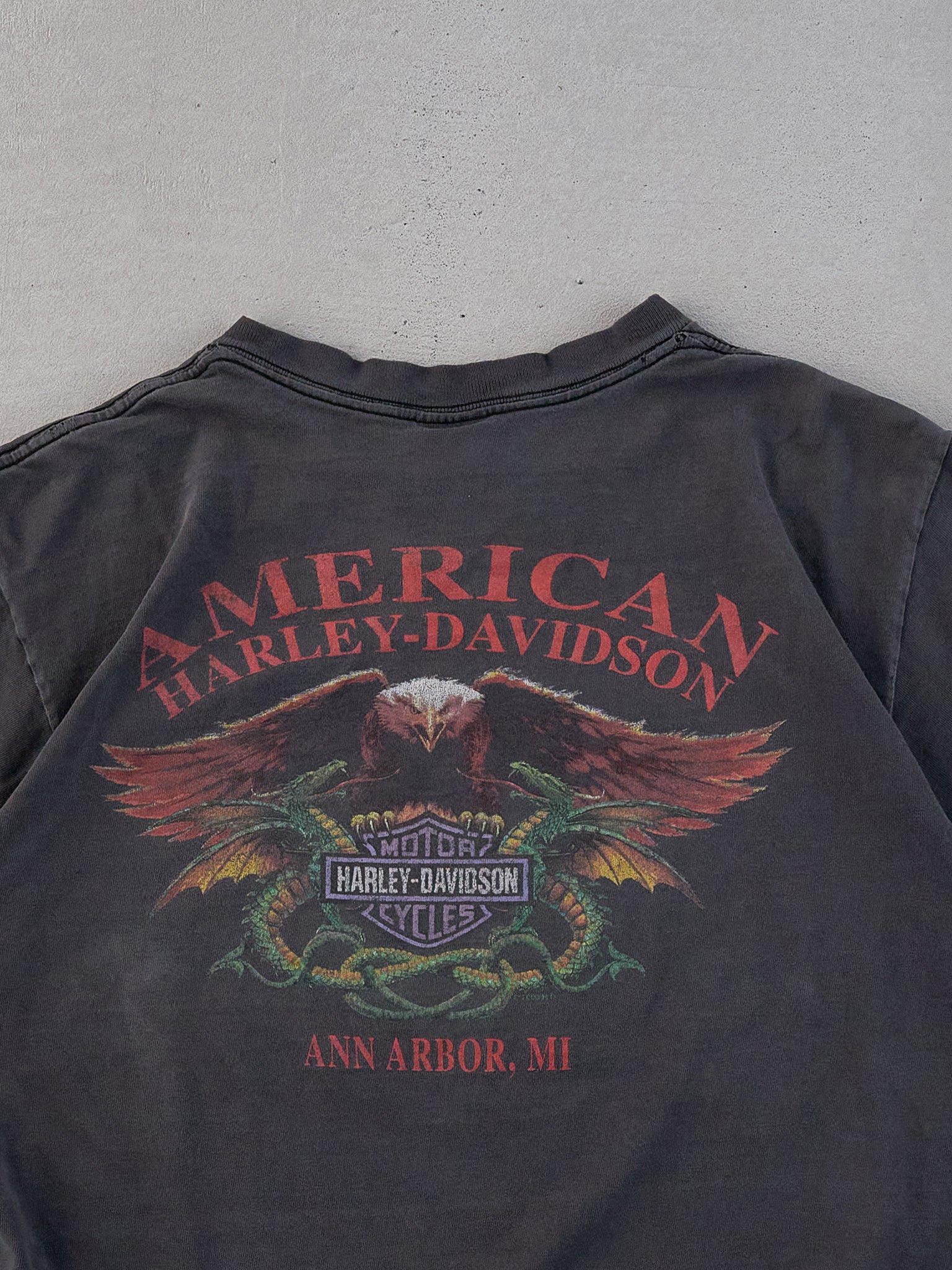 Vintage Y2k Washed Black Harley Davidson Michigan Graphic Tee (M)