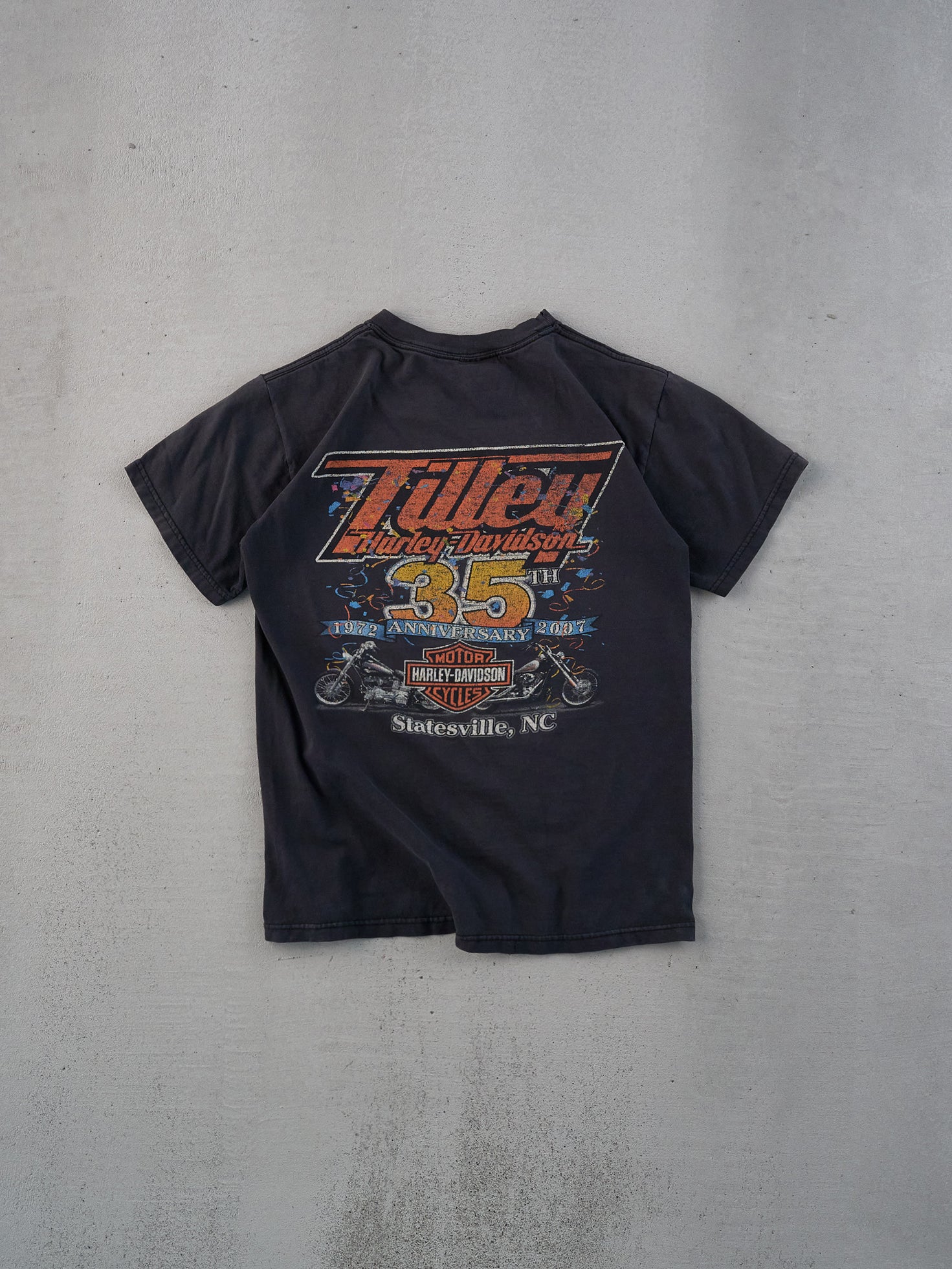 Vintage 07' Washed Black Harley Davidson North Carolina Graphic Tee (XS)
