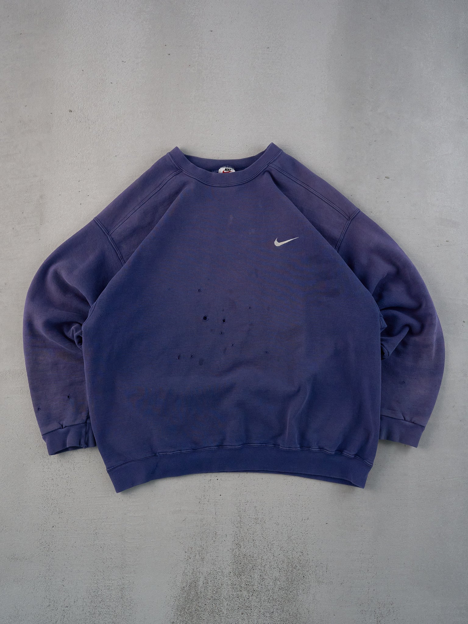 Vintage 90s Navy Blue Sun Faded Nike Swoosh Blank Crewneck (XL)