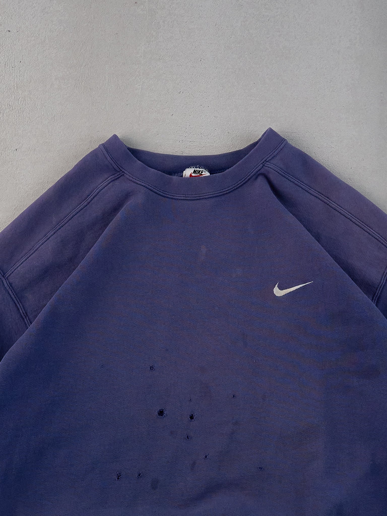 Vintage 90s Navy Blue Sun Faded Nike Swoosh Blank Crewneck (XL)