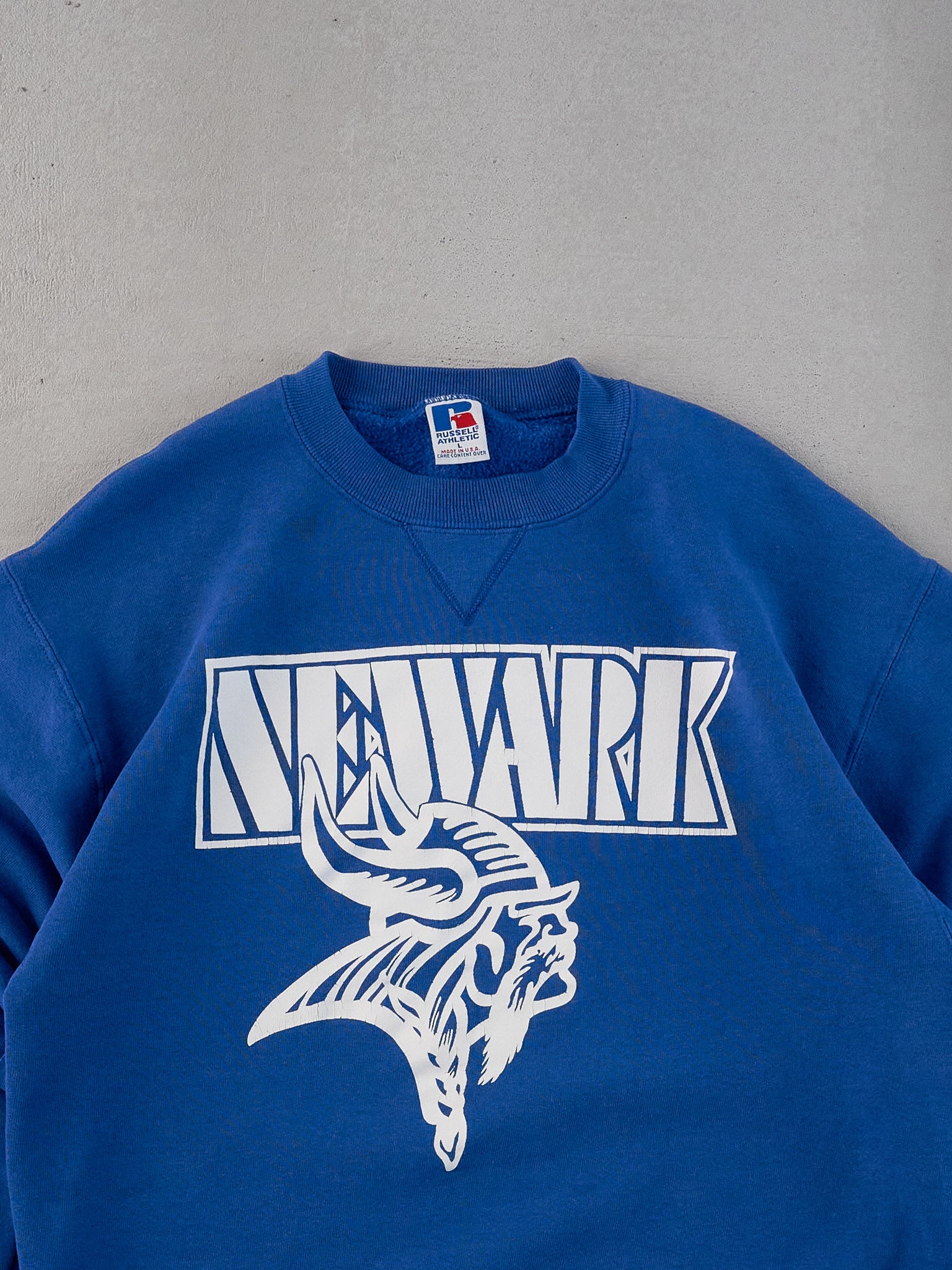 Vintage Royal Blue Vikings Newark Russell Athletics Crewneck (M)