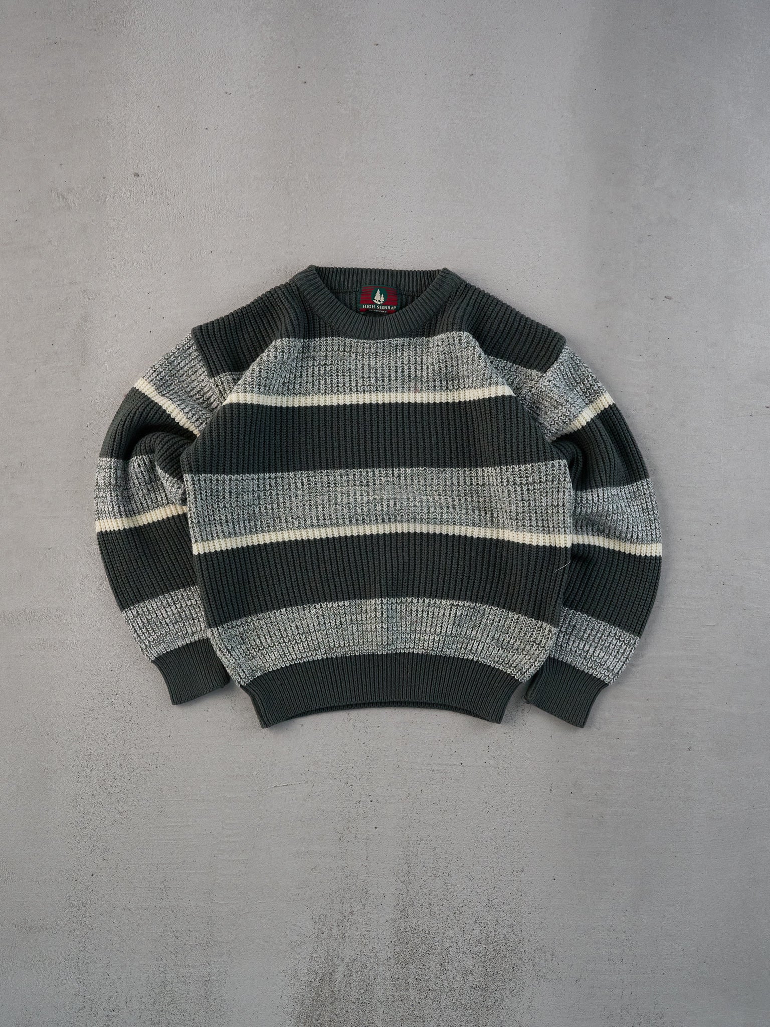 Vintage 80s Grey Striped High Sierra Knit Sweater (M)