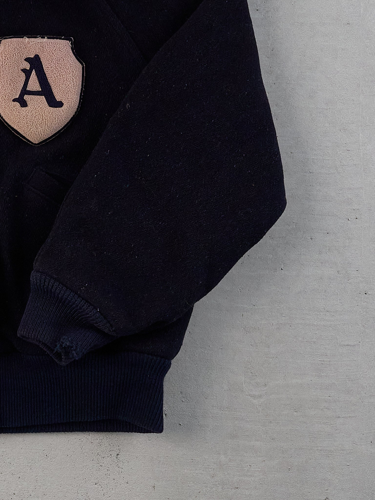 Vintage 70s Dark Blue Academy Emblem Collared Varsity Jacket (M)
