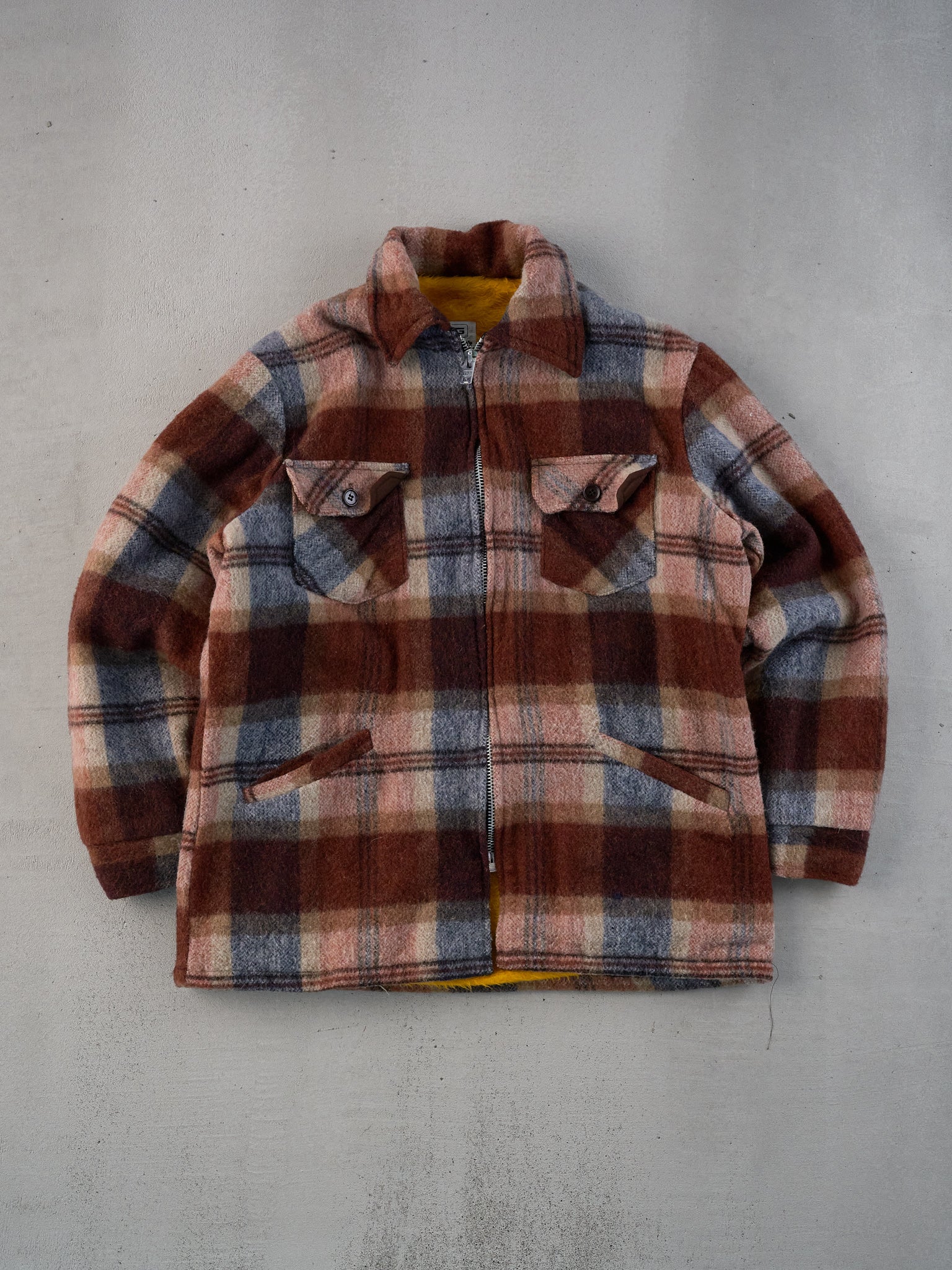 Vintage 70s Brown and Red Collared Flannel Zip Up (L)