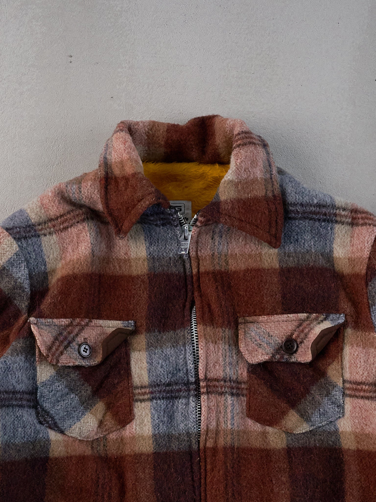 Vintage 70s Brown and Red Collared Flannel Zip Up (L)