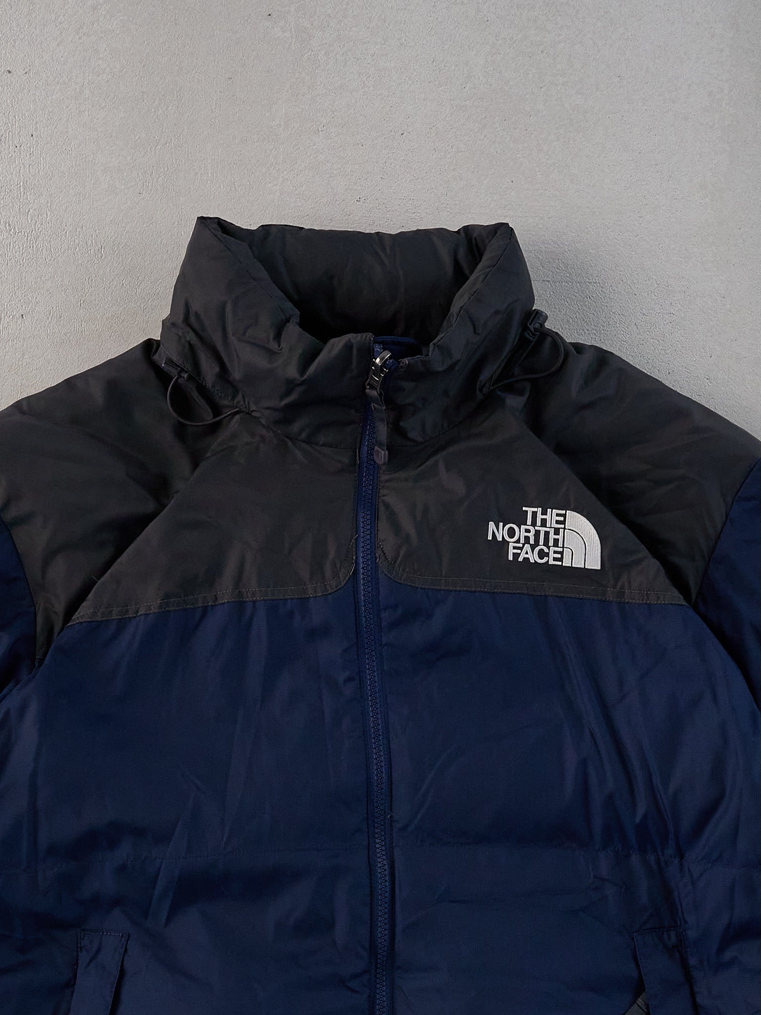 Vintage 90s Navy Blue and Black Northface Nuptse Winter Jacket (L)