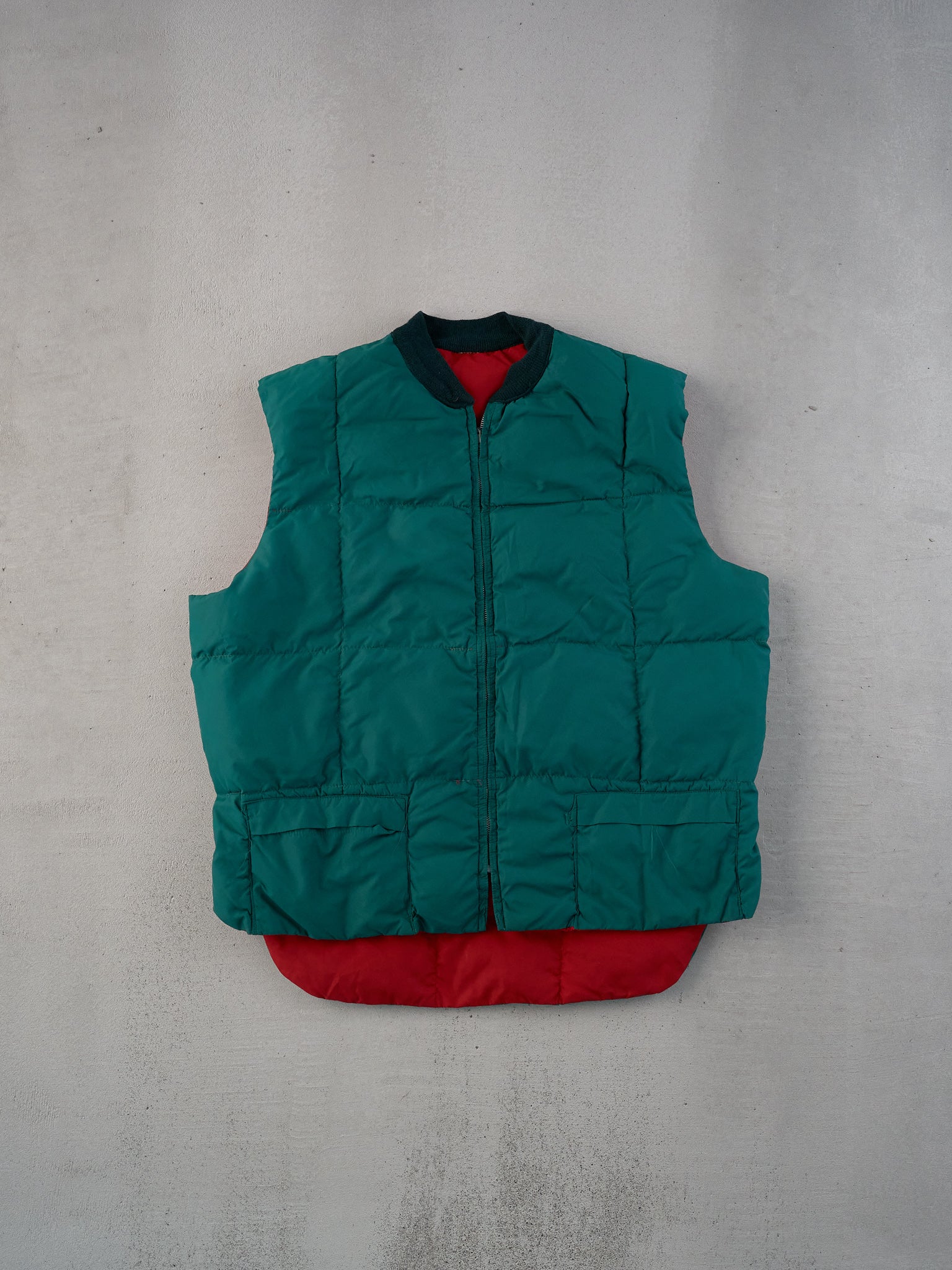 Vintage 90s Green and Red Chill Dodger Reversible Puffer Vest (L)