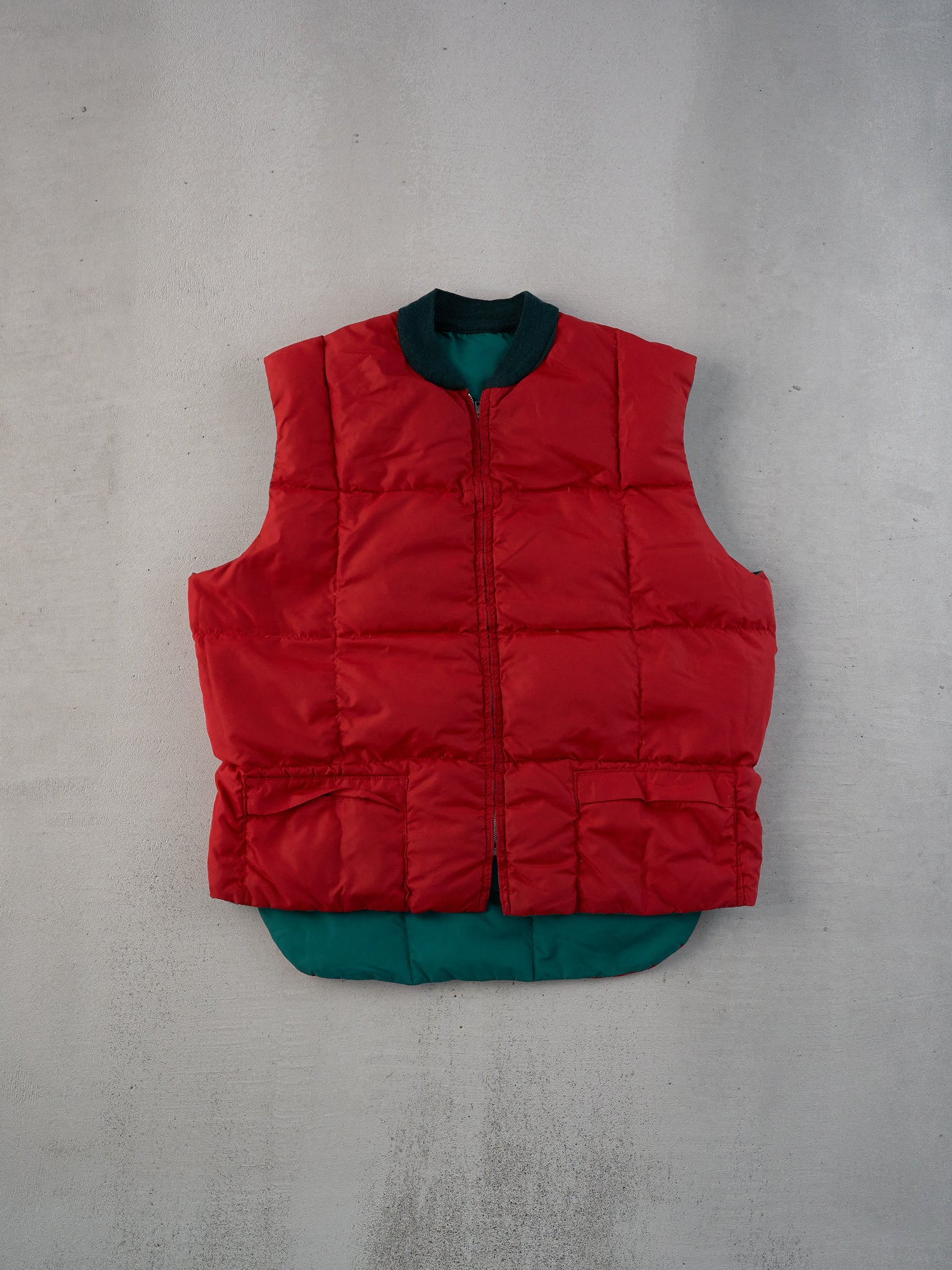 Vintage 90s Green and Red Chill Dodger Reversible Puffer Vest (L)