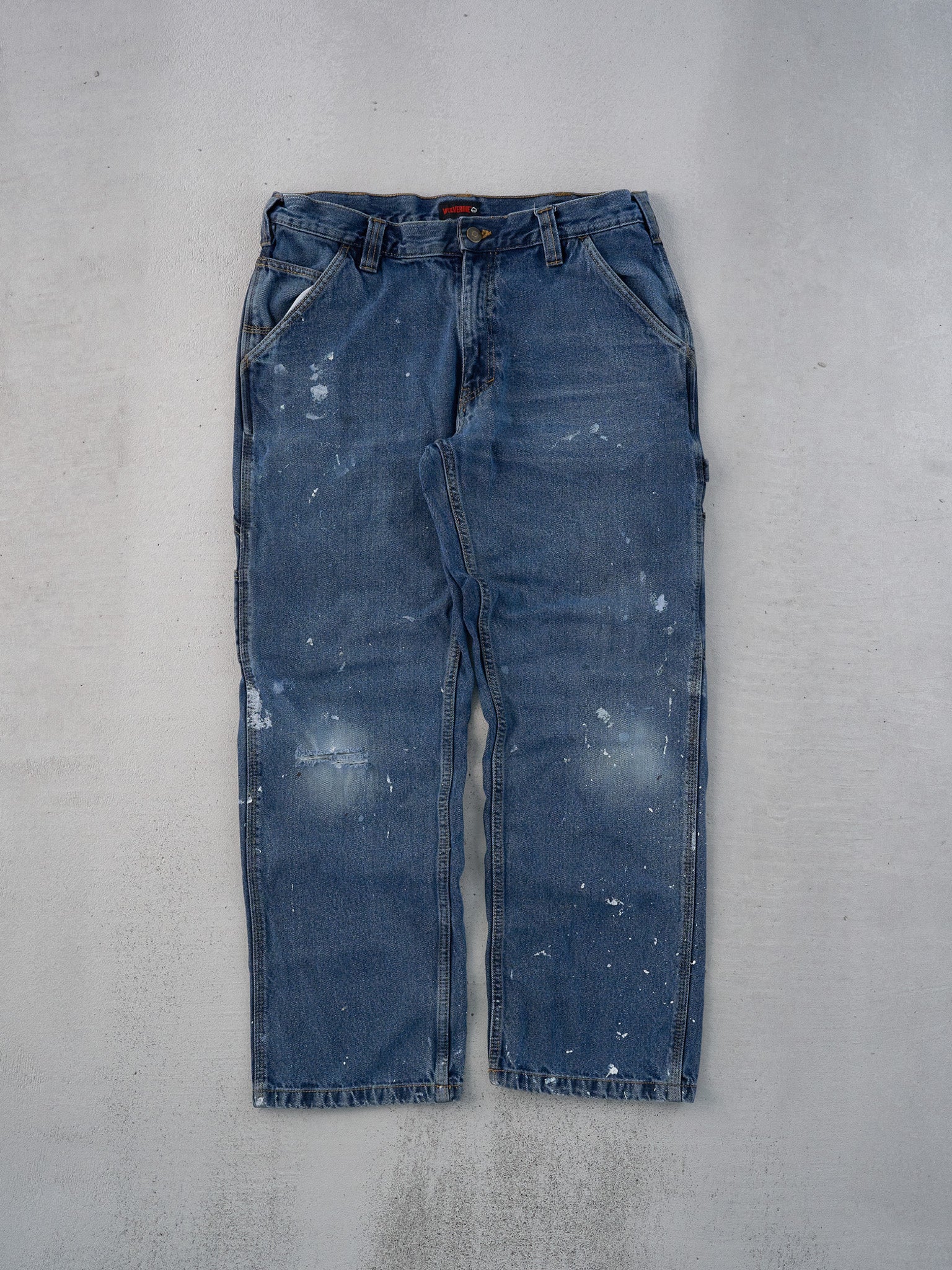 Vintage 90s Dark Blue Wolverine Workwear Carpenter Pants (34x29)