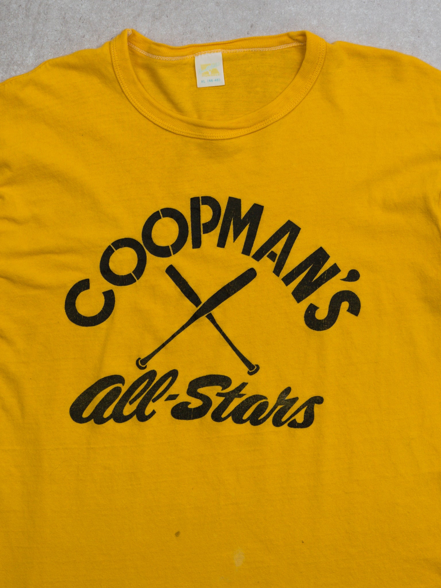 Vintage 70s Yellow Coopman's All Stars x Russell Athletics Tee (M)