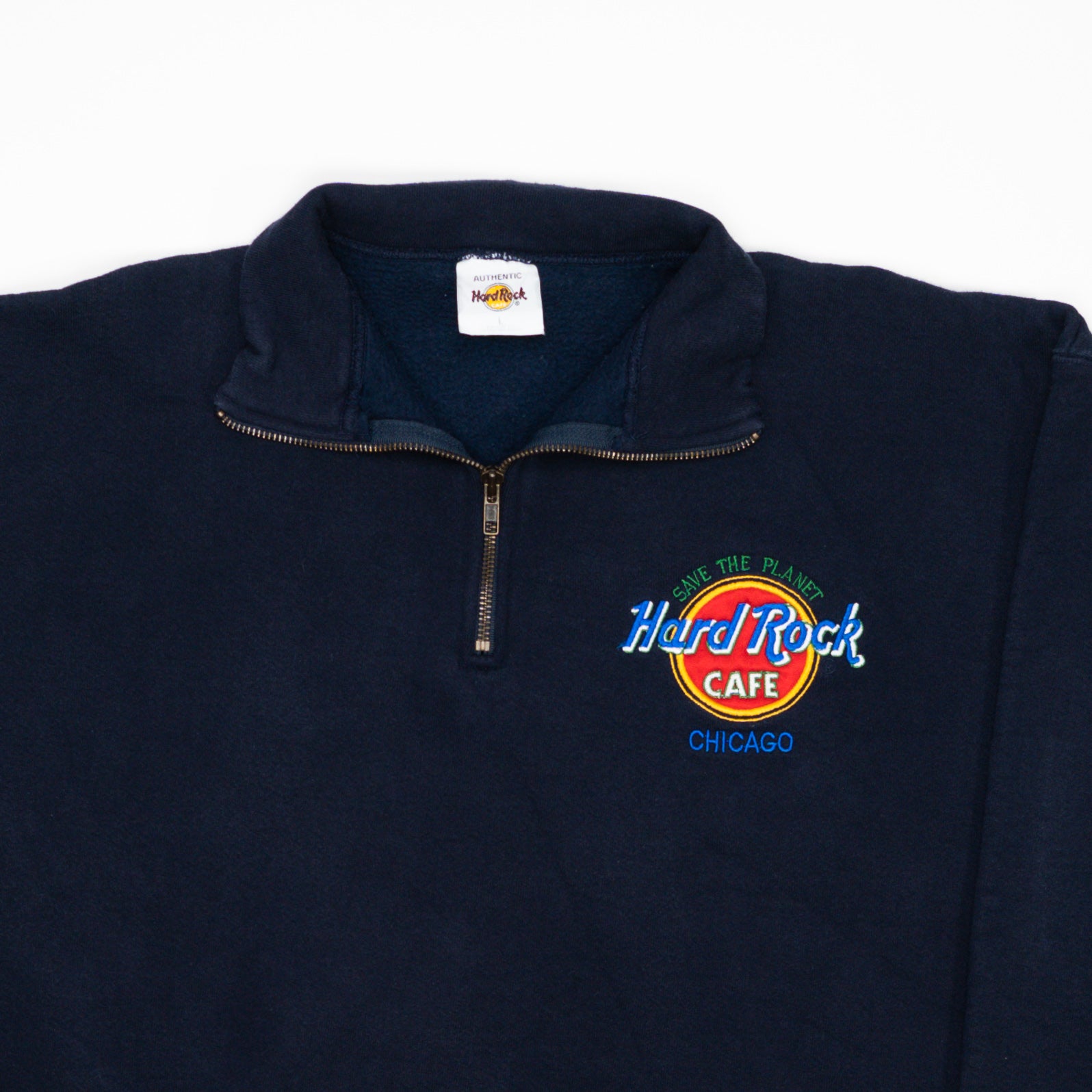 Vintage Navy Hard Rock Chicago 1/4 Zip Swewater | Rebalance Vintage.