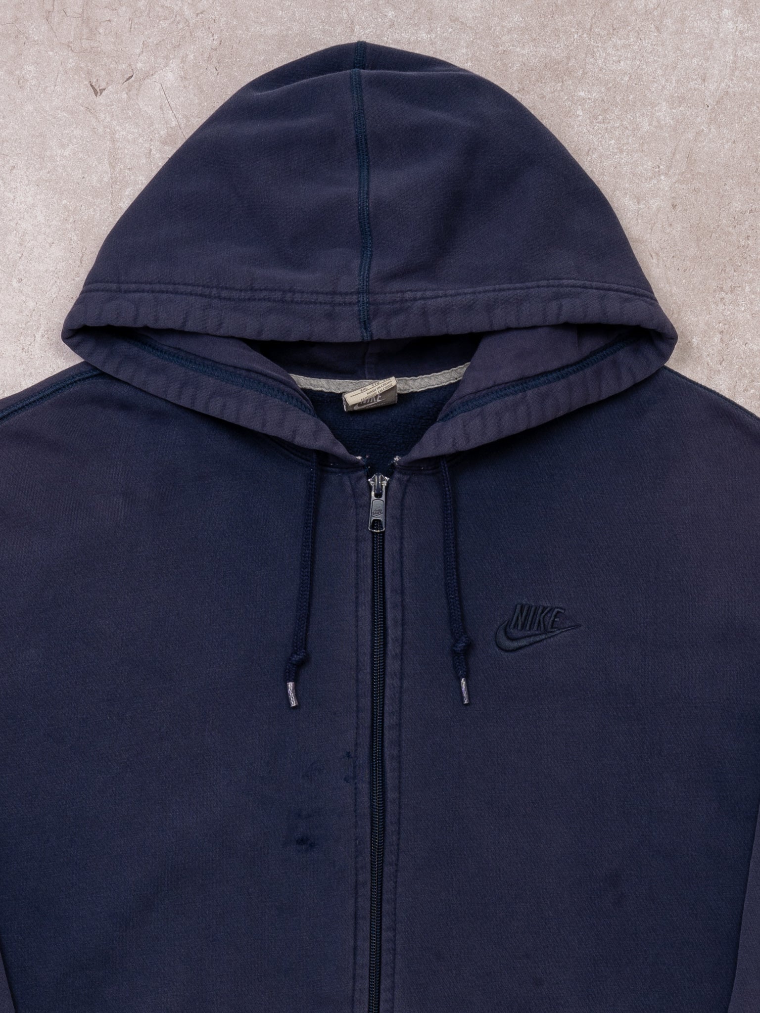 Vintage Y2K Navy Distressed Nike Zip Up Hoodie (XL)