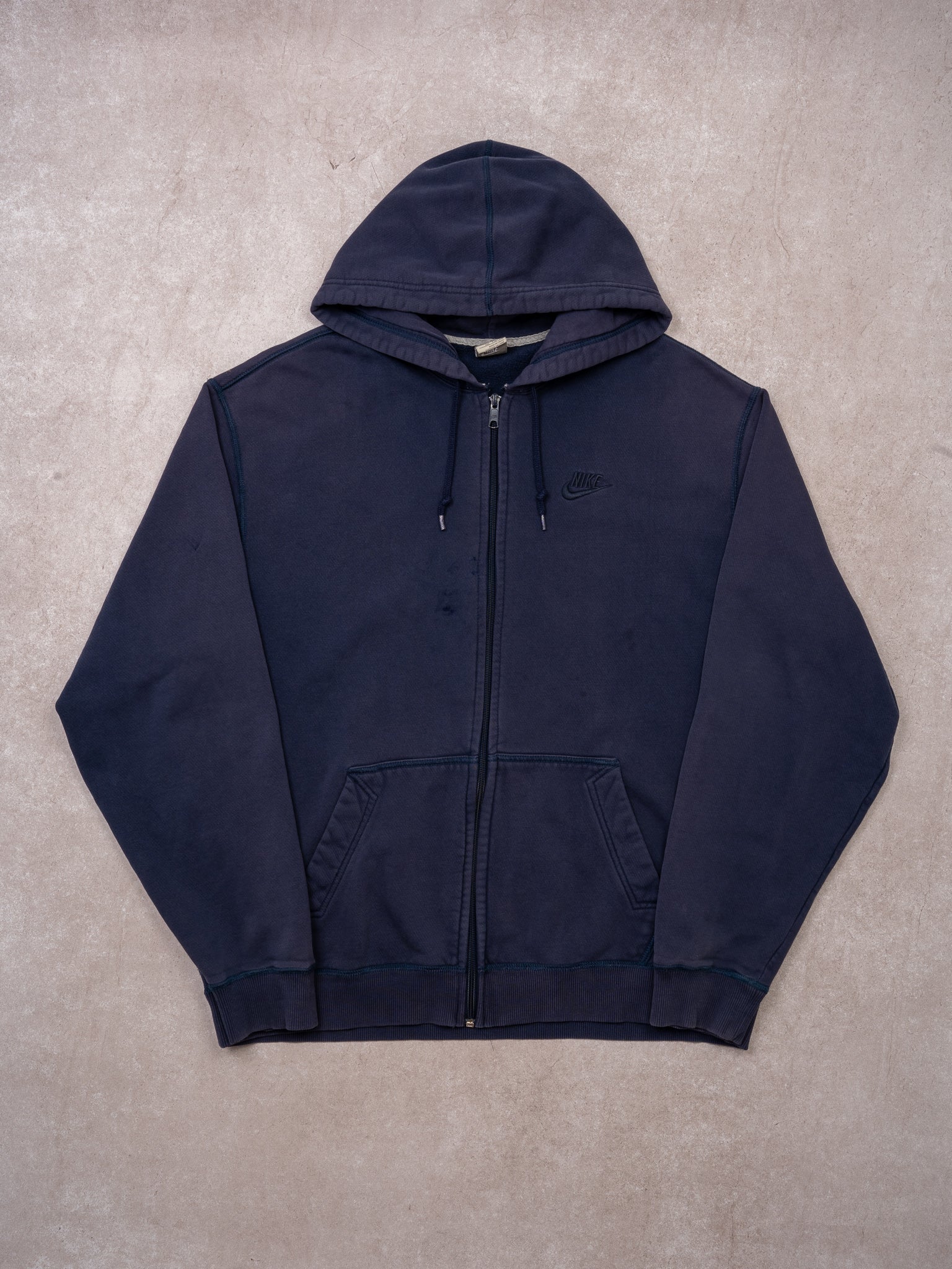 Vintage Y2K Navy Distressed Nike Zip Up Hoodie (XL)