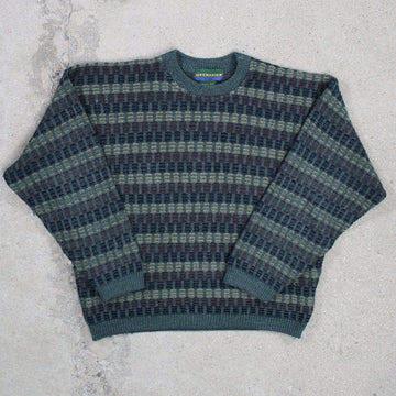 Vintage 90s Green + Brown Knit Sweater (M) | Rebalance Vintage.