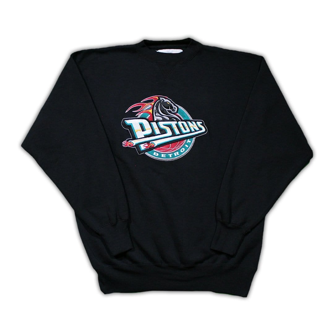 Vintage Black Detroit Pistons Embroidered Crewneck | Rebalance Vintage.