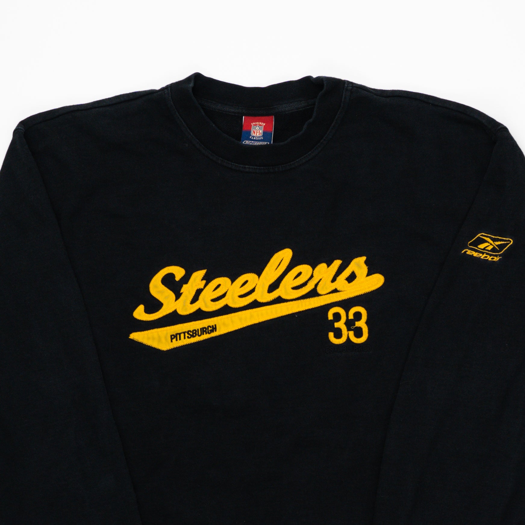 Vintage Black Steelers Est. 33 Reebok Crewneck (M) | Rebalance Vintage.