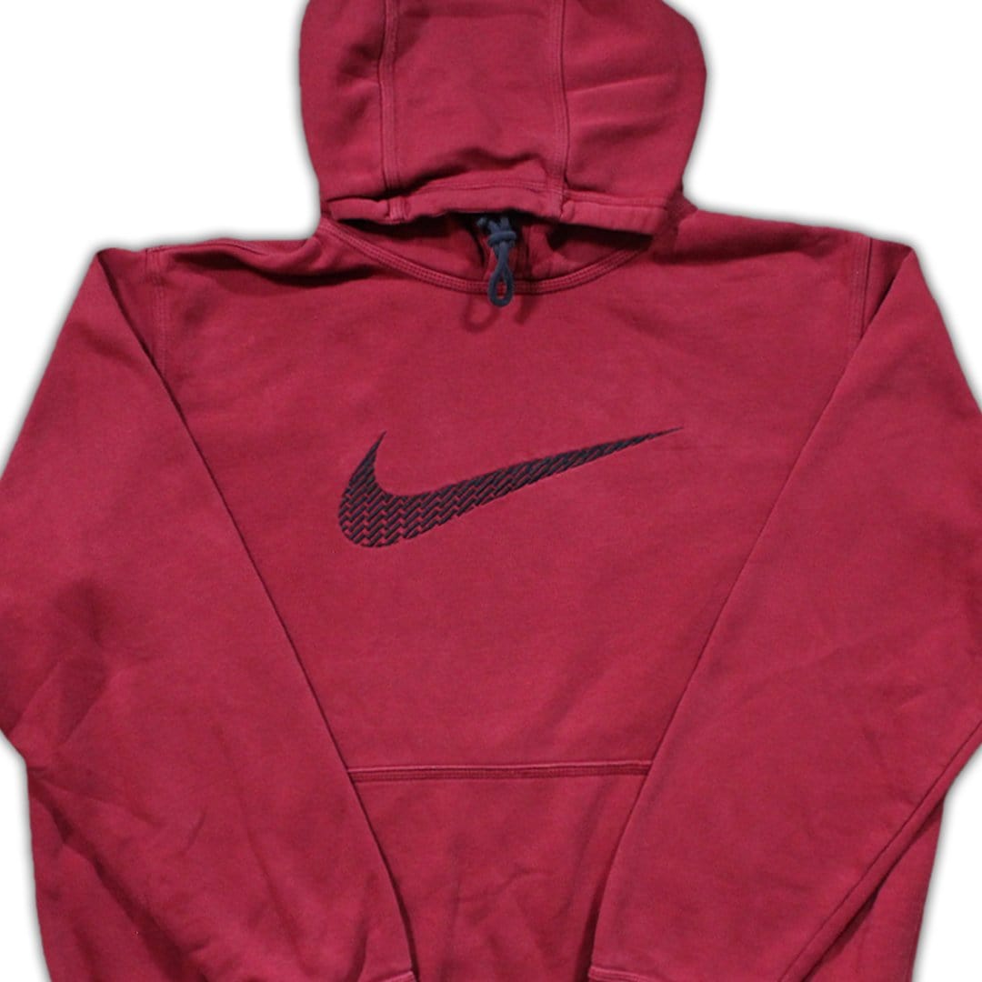 Vintage Maroon Nike Big Swoosh Hoodie | Rebalance Vintage.