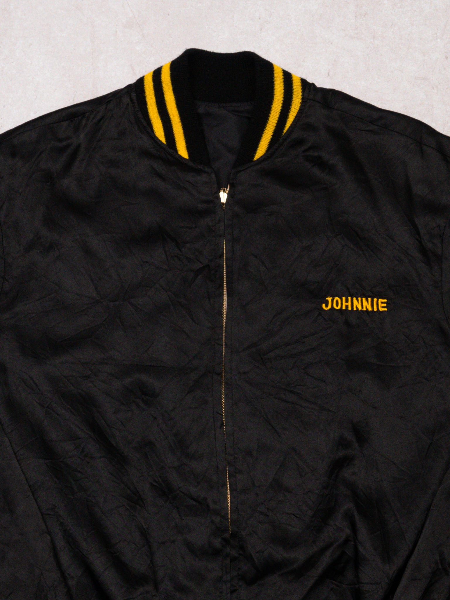 Vintage 80s Black USS Juneau LPD-10 Satin Bomber Jacket (M/L)