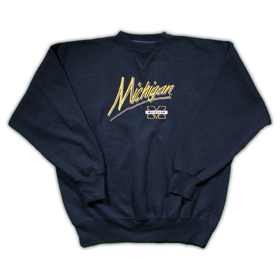 Vintage Blue Michigan Wolverine Embroidered Crewneck | Rebalance Vintage.